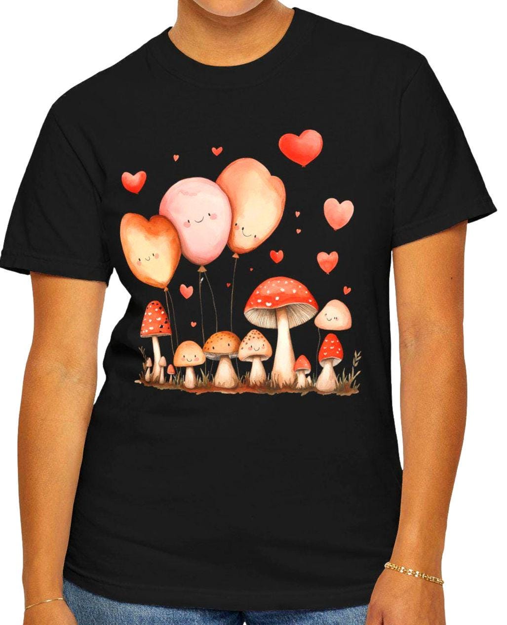 Valentines Mushroom T shirt Valentines Day Hearts Unisex Tee Love Mushroom Shirt Soft Tee Valentines T shirt Gift For Her Graphic Tee – Cozy Vibes · Top Pick For Any Outfit
