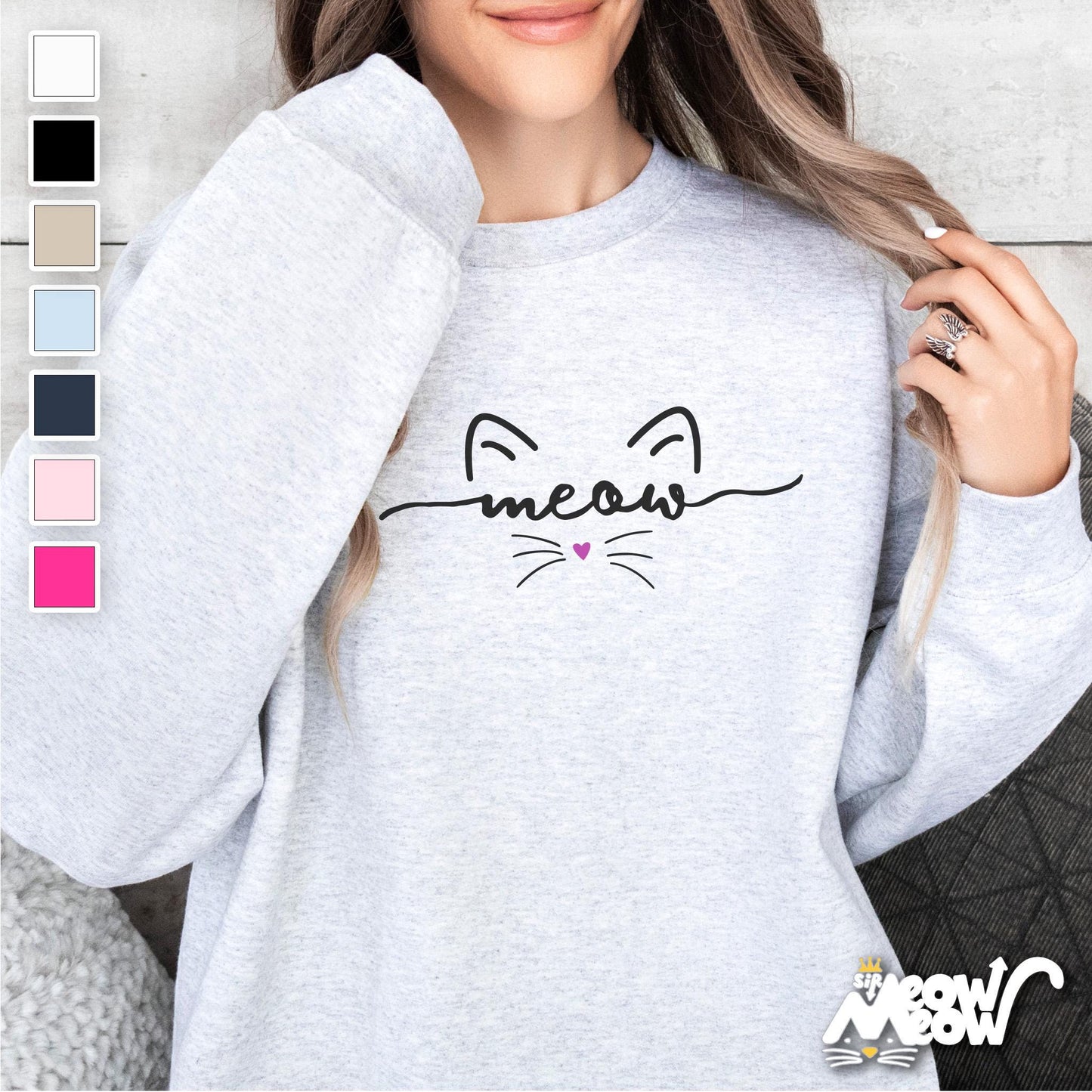 Meow Cat Sweatshirt Cat Whiskers and Ears Shirt Perfect Gift for Cat Lovers Cute Comfy Unisex Cat Sweater Sweatshirt – Premium Graphic · Great Gift For Fans