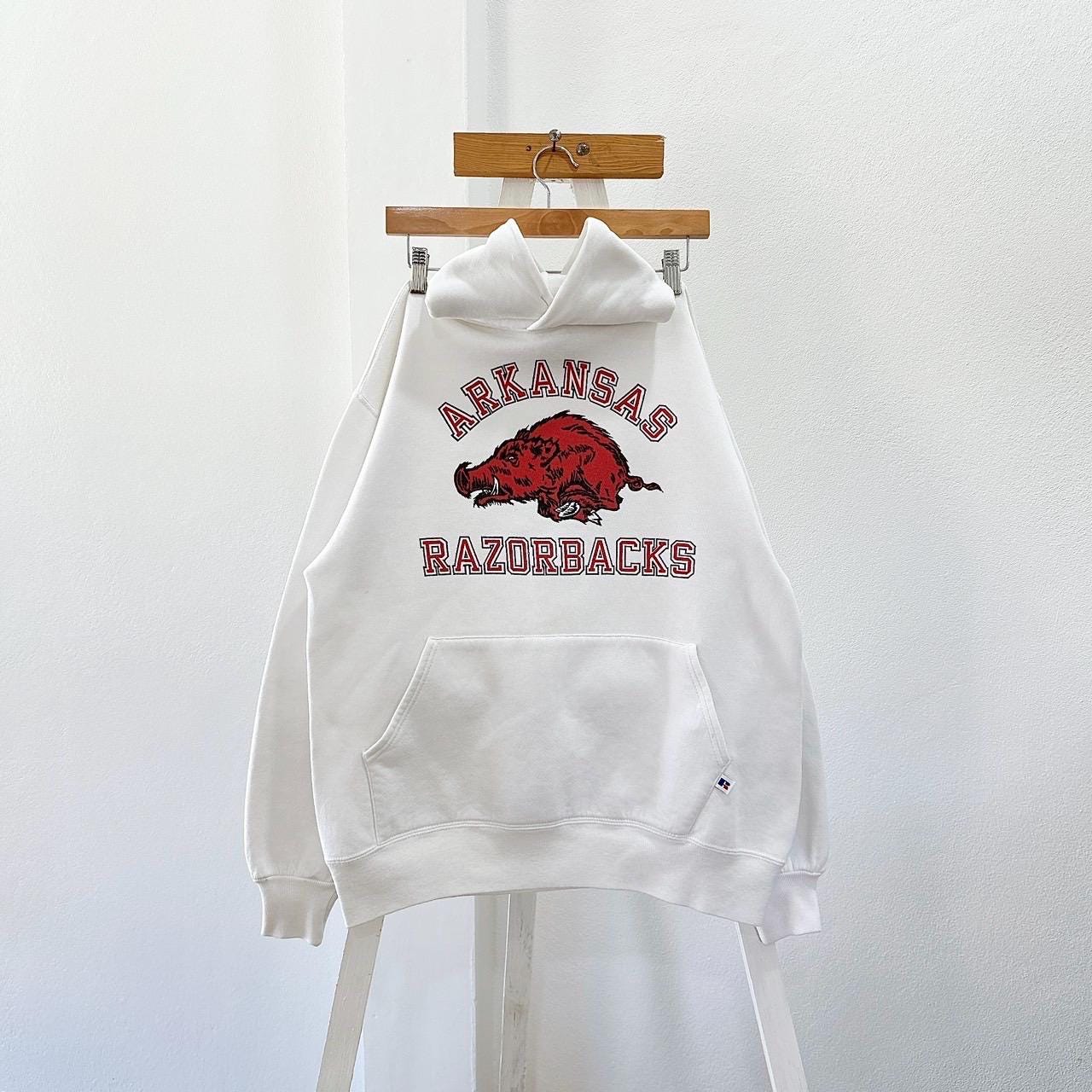 90s Arkansas Razorbacks Russell white hoodie L Hoodie – Warm & Stylish · High-Quality Print