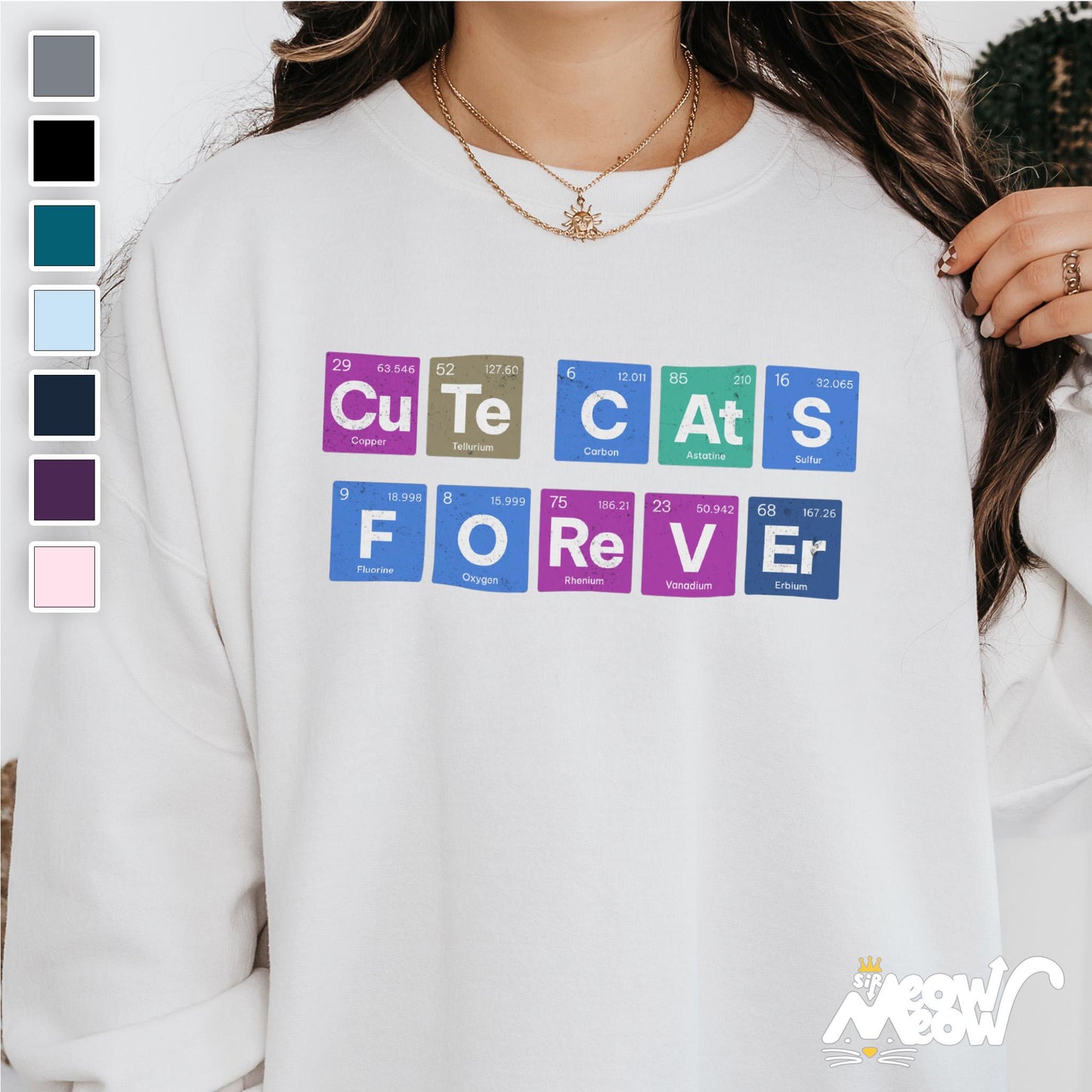 Science Elements Cat Sweatshirt Periodic Table Design Cute Cats Forever Unisex Crewneck Perfect for Science Cat Lovers Sweatshirt – Bold Style · Trending Graphic Apparel