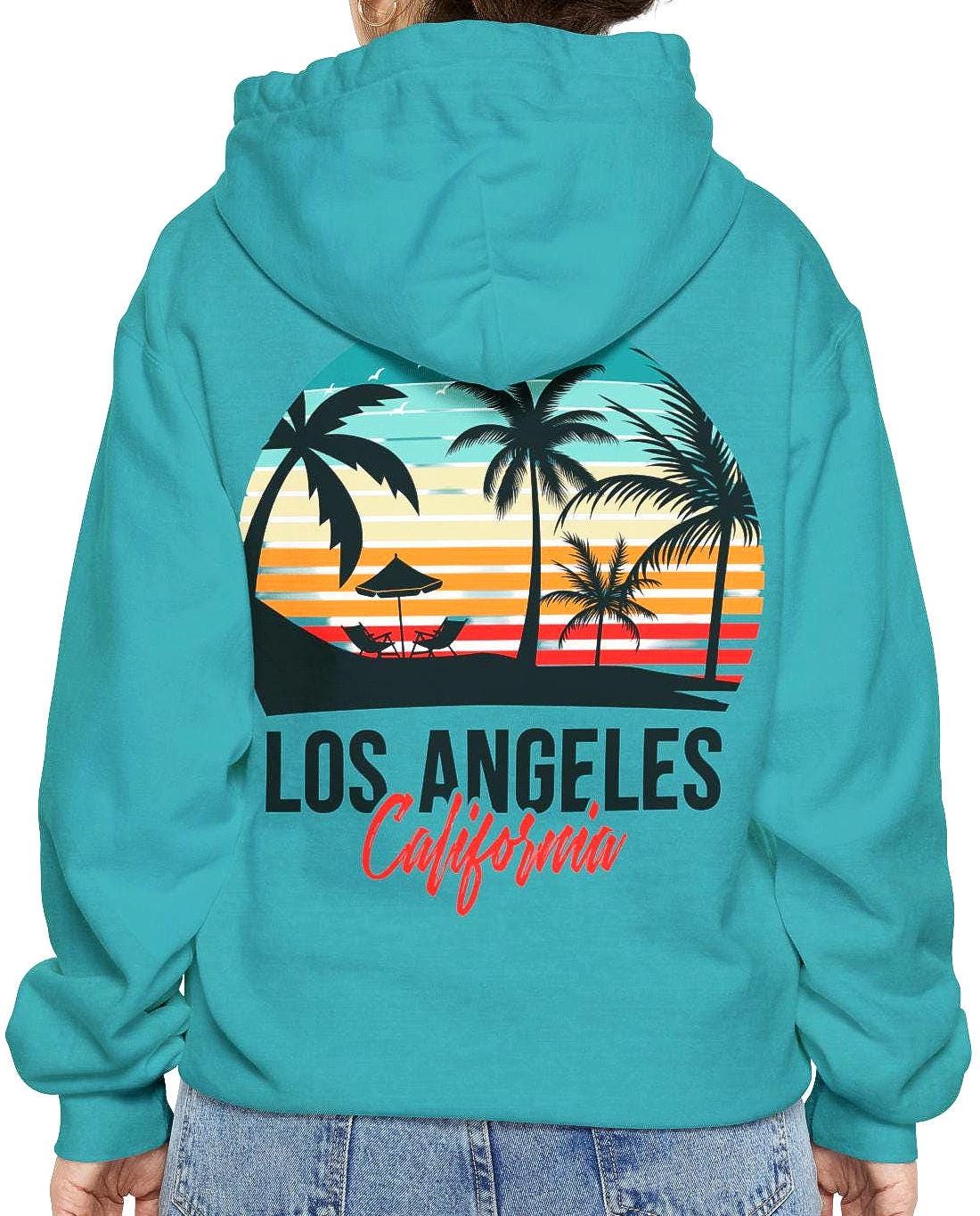 LA California Beach Hoodie Unisex Garment Dyed Pullover Coastal Style Sweatshirt West Coast Ocean Pullover Surfing Hooded Jumper SoCal Hoodie – Feel-Good Design · Trending Graphic Apparel
