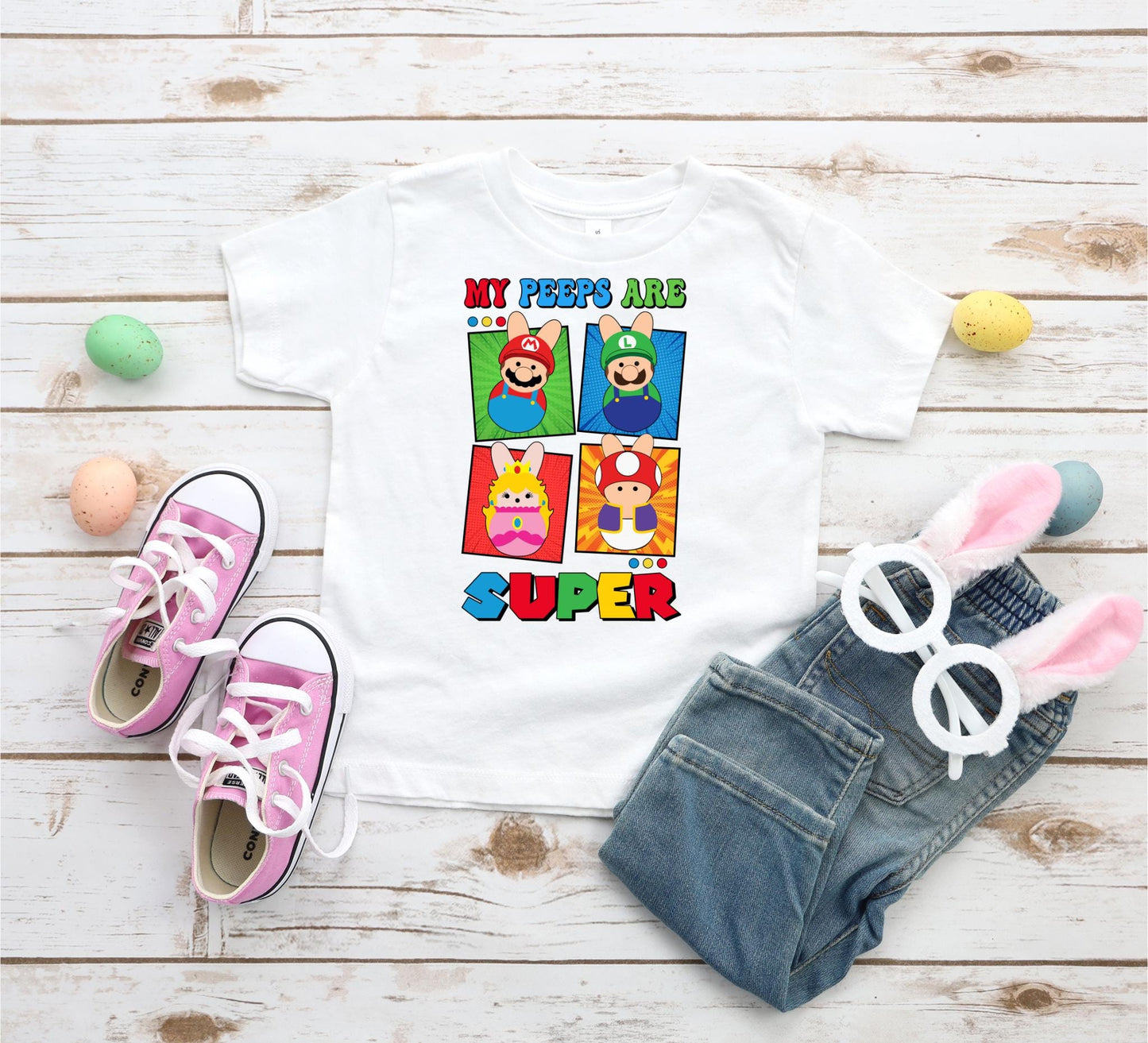 Super Mario Easter Shirt My Peeps Are Super Shirt Mario and Friends Shirt Easter Kids Shirt uper Easter ShirtEaster GiftToddler shirts Graphic Tee – Feel-Good Design · Great Gift For Fans