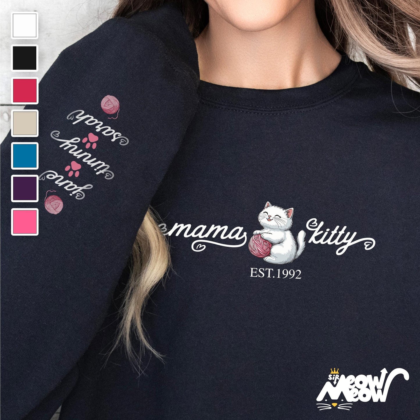 Custom Mama Kitty Sweatshirt Personalized Unisex Cat Sweatshirt Cat Mother Gift Perfect Gift for Cat Moms Sweatshirt – Everyday Comfort · High-Quality Print