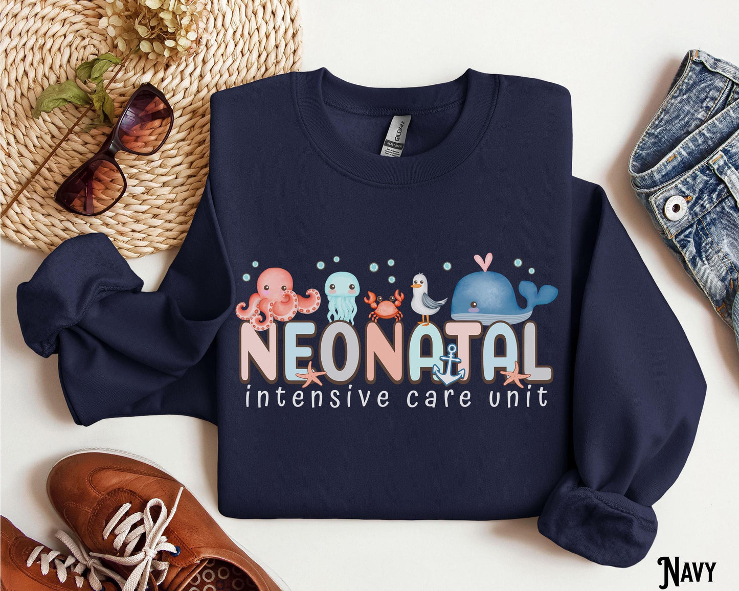 Neonatal Intensive Care Unit Sweatshirt NICU Nurse Sweater NICU RN Crewneck Neonatal Doctor Ocean Life Sea Animal Nautical Gift Sweatshirt – Bold Style · Top Pick For Any Outfit