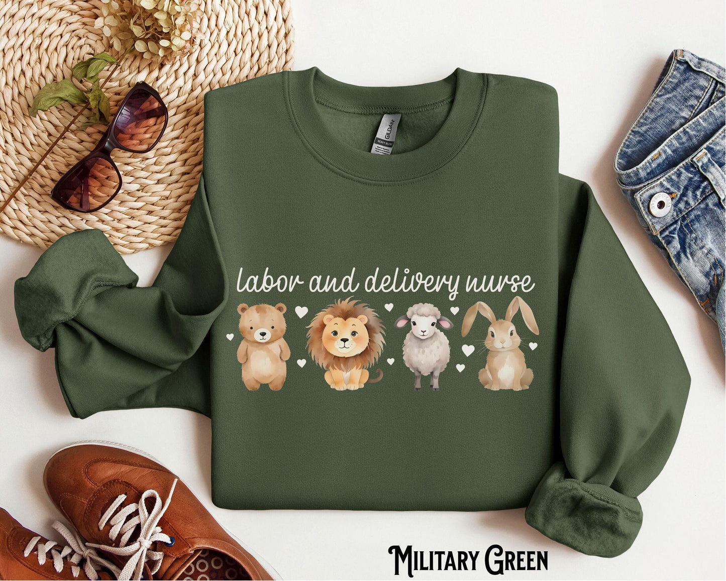 Labor and Delivery Nurse Crewneck Sweatshirt L and D LD Crew Nurse Life OB RN Baby Animals Maternity Nursing Graduation Gift Sweatshirt – Warm & Stylish · High-Quality Print