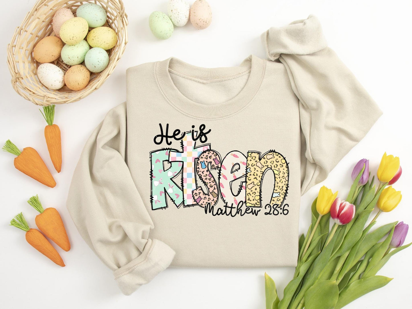 Easter Sweatshirt He Is Risen Sweatshirt Jesus Easter Shirt Easter Sweatshirt for Women Ladies Easter BunnyBunny sweatshirtBible verse Sweatshirt – Soft Feel · Trending Graphic Apparel