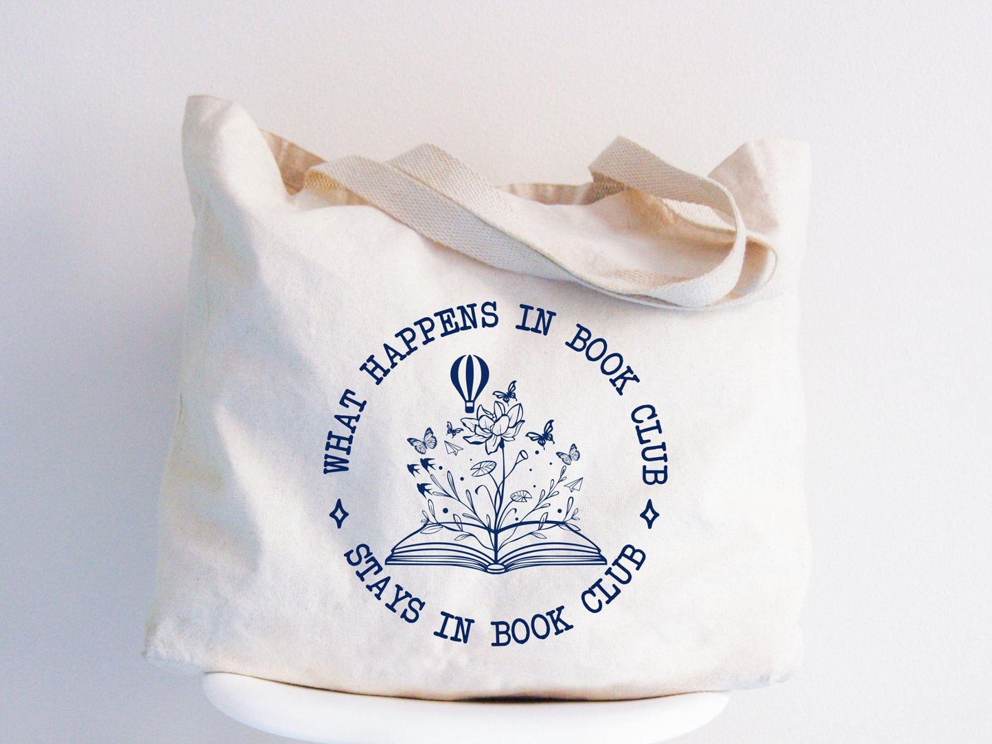 What Happens In Book Club Stays In Book Club Tote Bag Floral Book Bag Book Lovers Bag Library Tote Book Nerd Totes Bookish Readers Tote Tote Bag – Soft Feel · Must-Have Style