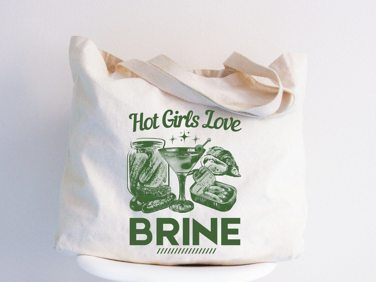 Hot Girls Love Brine Tote Bag Tinned Fish Dirty Martini Pickle Sardines Oysters Downtown Girl Aesthetic Tote Bag Gift Foldable Tote Tote Bag – Aesthetic Look · Perfect For Daily Wear