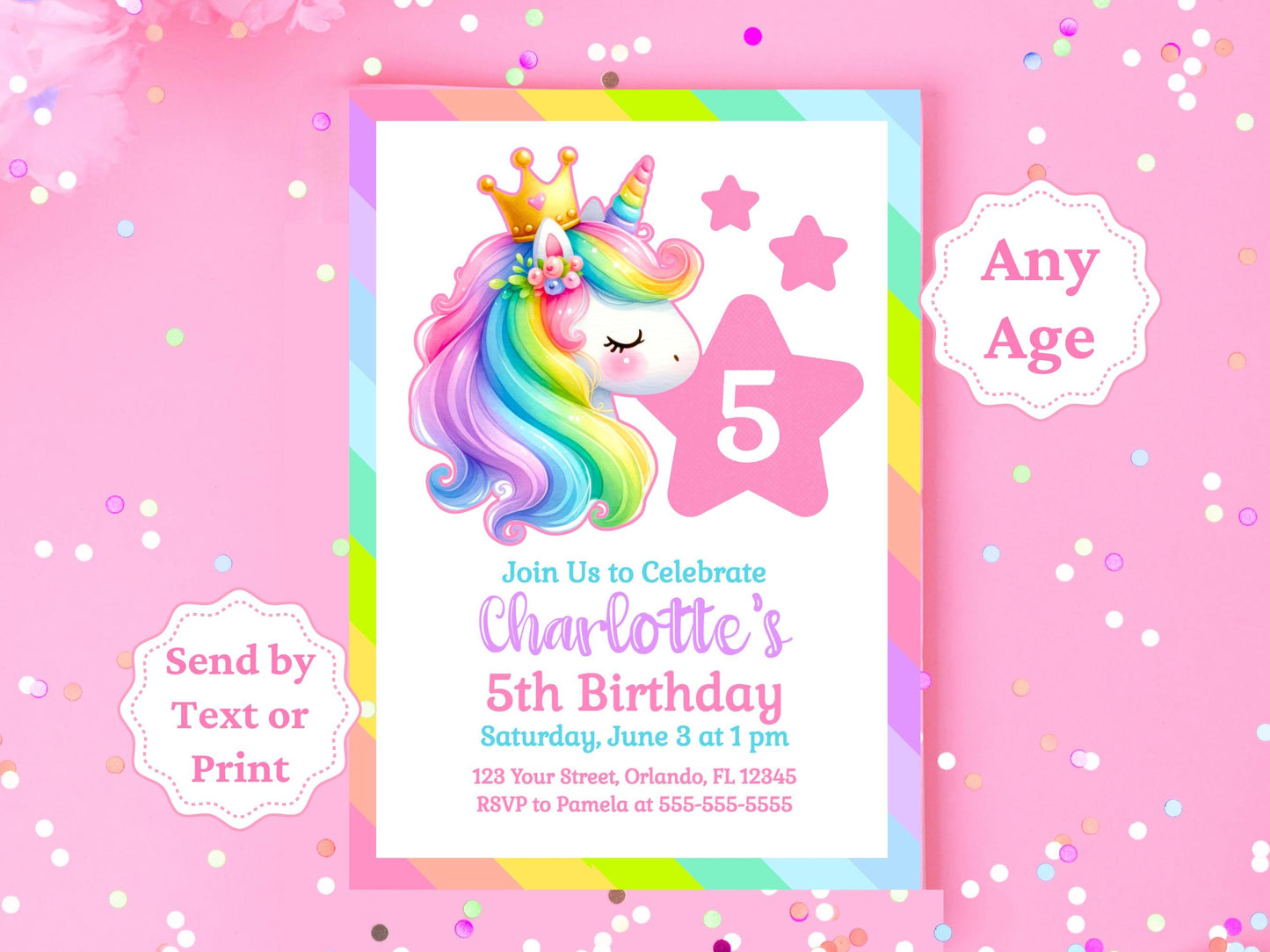 Birthday Invitations for Girls Unicorn Birthday Rainbow Unicorn Invitation Template Magical Unicorn Party Invite Pastel Unicorn Invite GUI2 Graphic Tee – Aesthetic Look · Must-Have Style
