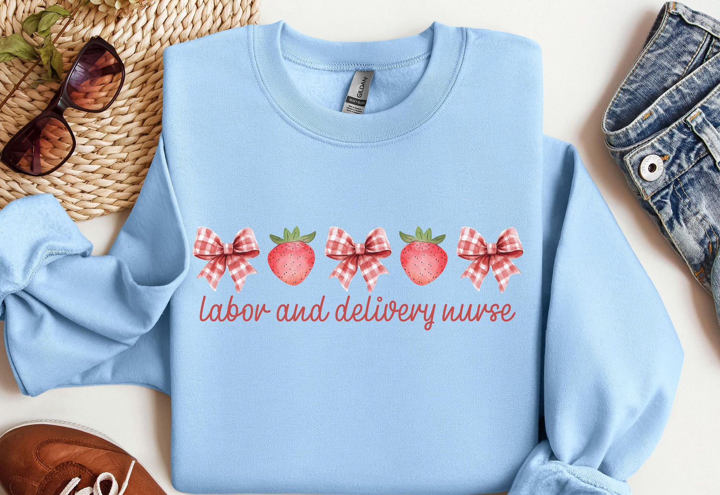 Labor and Delivery Nurse Sweatshirt L and D Nursing Sweater Coquette Strawberry Bow Sweatshirt RN OB Appreciation Gift for LD Nurse Sweatshirt – Warm & Stylish · Must-Have Style