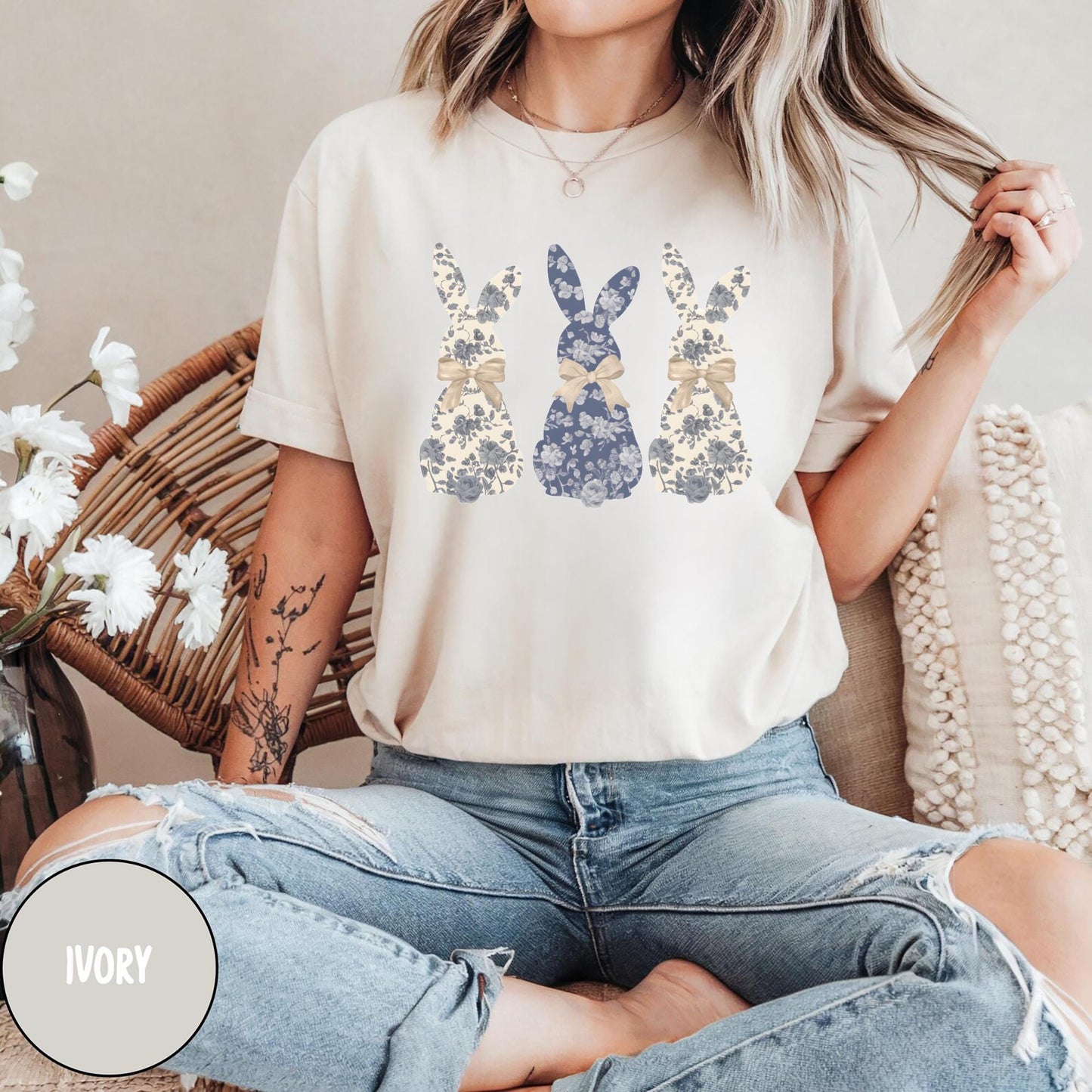 Floral Blue Bunny Shirt Cute Easter Bow Crewneck Trendy Bunny Women39s T Shirt Coquette Easter Bunny Sweatshirt Gift for Her Sweatshirt – Bold Style · High-Quality Print