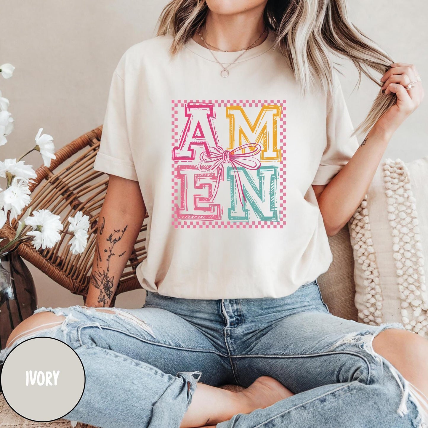 Amen coquette bow Shirt Amen varsity Sweater floral amen Shirt Jesus easter ShirtEaster christian ShirtFloral Spring ShirtBible Verses Graphic Tee – Bold Style · Perfect For Daily Wear