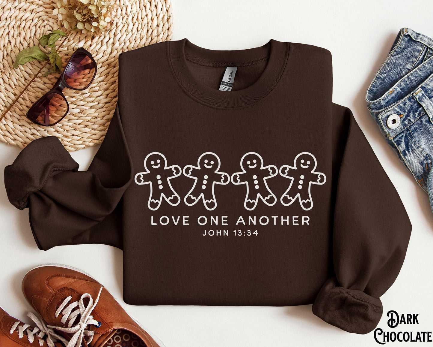 Christian Christmas Gingerbread Man Crewneck Sweatshirt Love One Another Holiday Cozy Winter Bible Verse Scripture Jesus Sweatshirt – Easygoing Wear · Great Gift For Fans