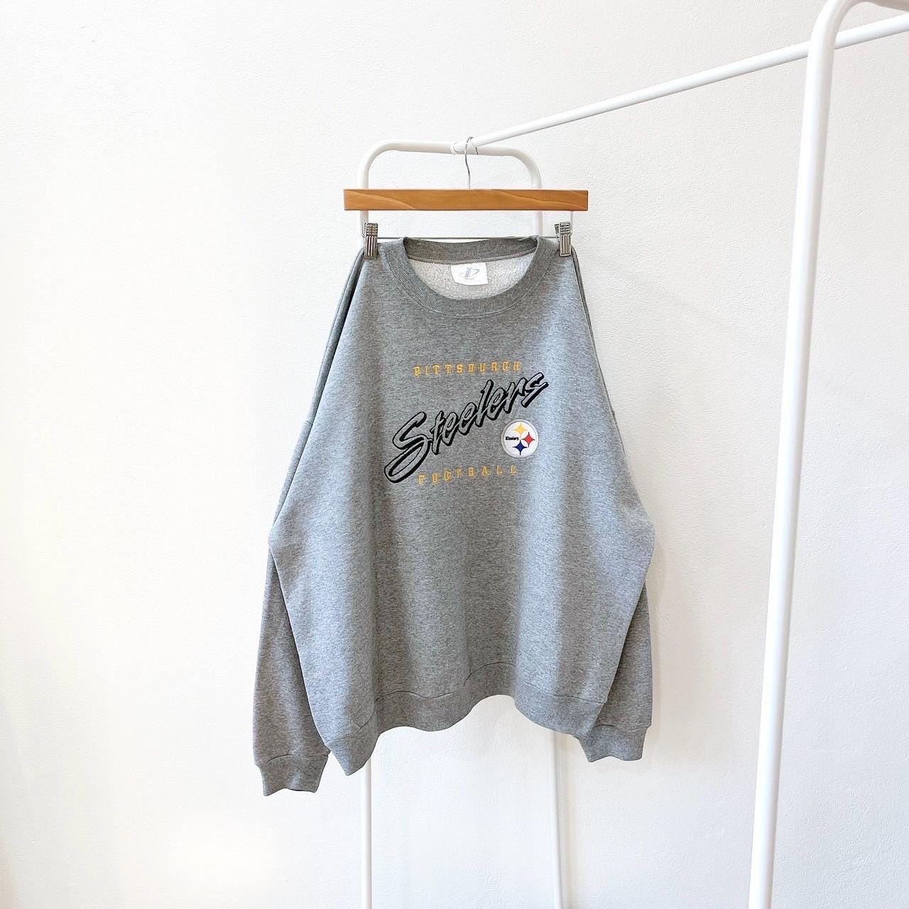 Vintage 90s Pittsburgh Steelers football logo athletic embroidery gray sweatshirt L Sweatshirt – Aesthetic Look · Great Gift For Fans