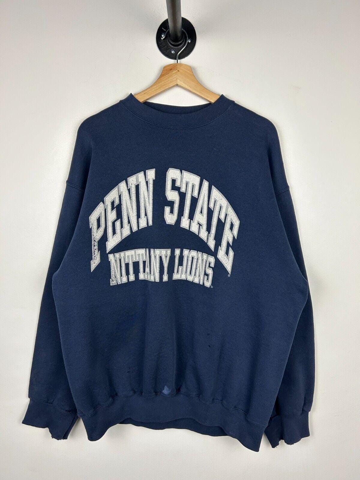 Vintage 90s Penn State Nittany Lions Distressed Navy Crewneck Size XL Graphic Tee – Aesthetic Look · High-Quality Print
