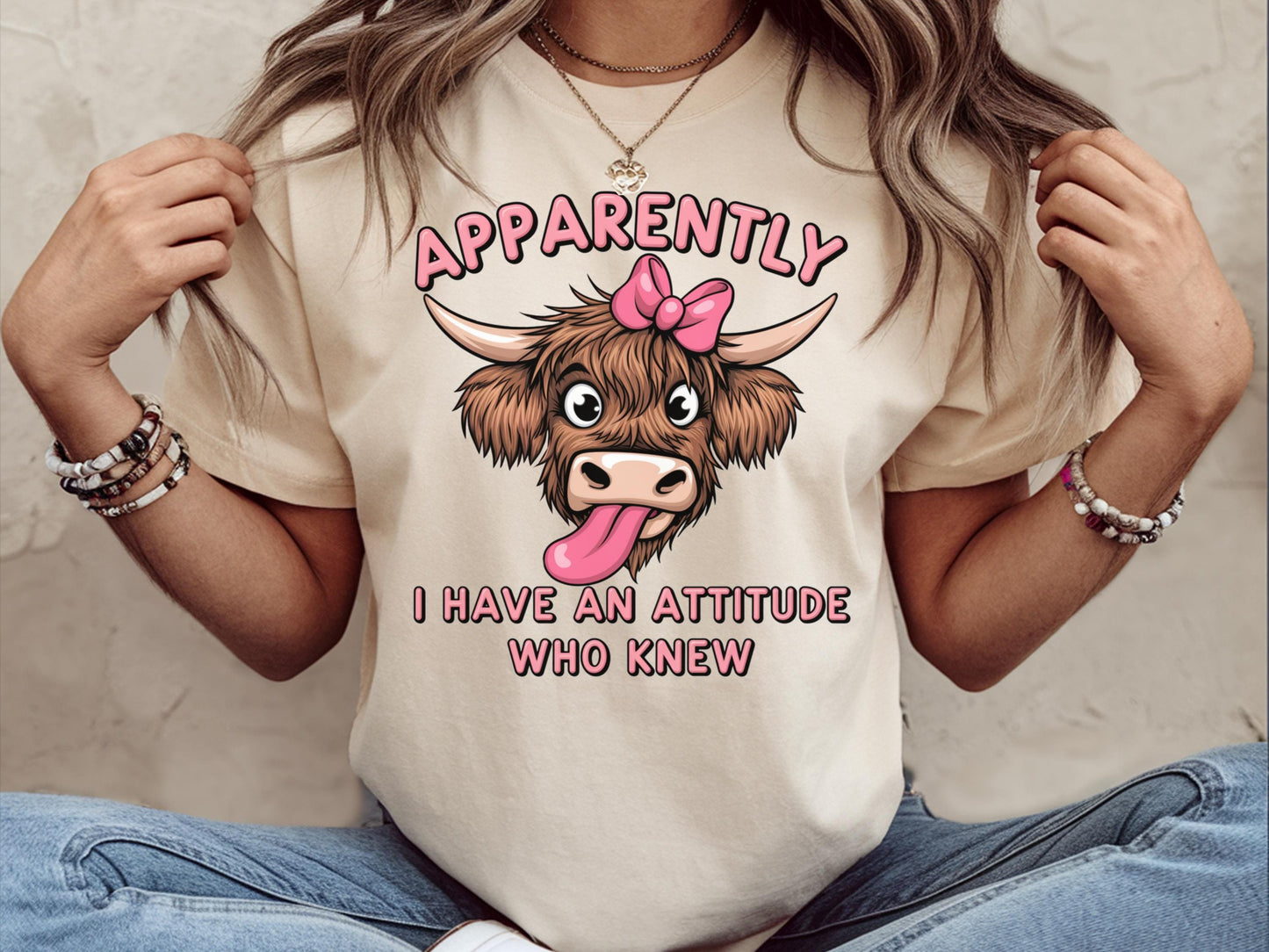 Apparently I Have an Attitude Shirt Funny Highland Cow Shirt Sassy Attitude Gifts Western Cow Shirt Humor Sarcastic Offensive Shirt Graphic Tee – Easygoing Wear · High-Quality Print