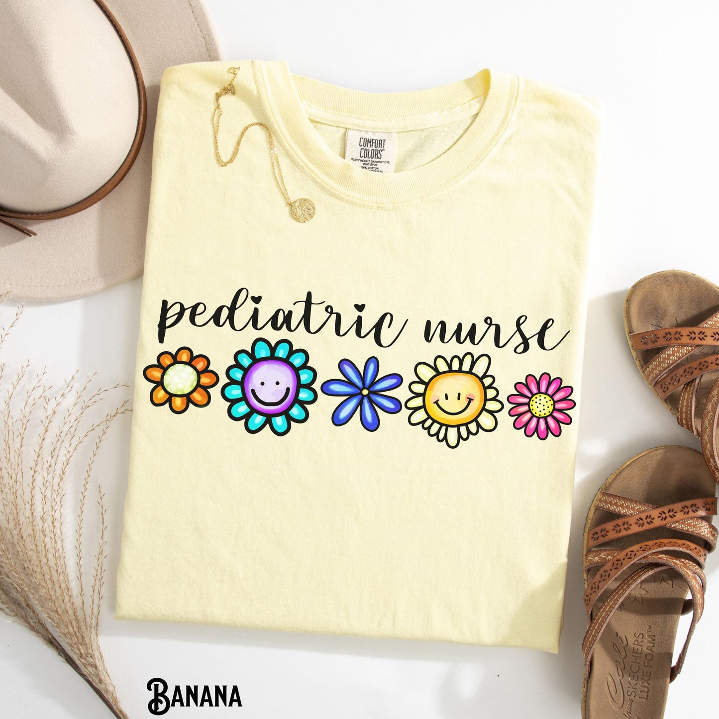 Pediatric Nurse Shirt PEDS Happy Face Flower Tee Pediatrics RN Pediatric Nurse Tshirt PICU Gift for Pediatric Nurse Graphic Tee – Aesthetic Look · Perfect For Daily Wear