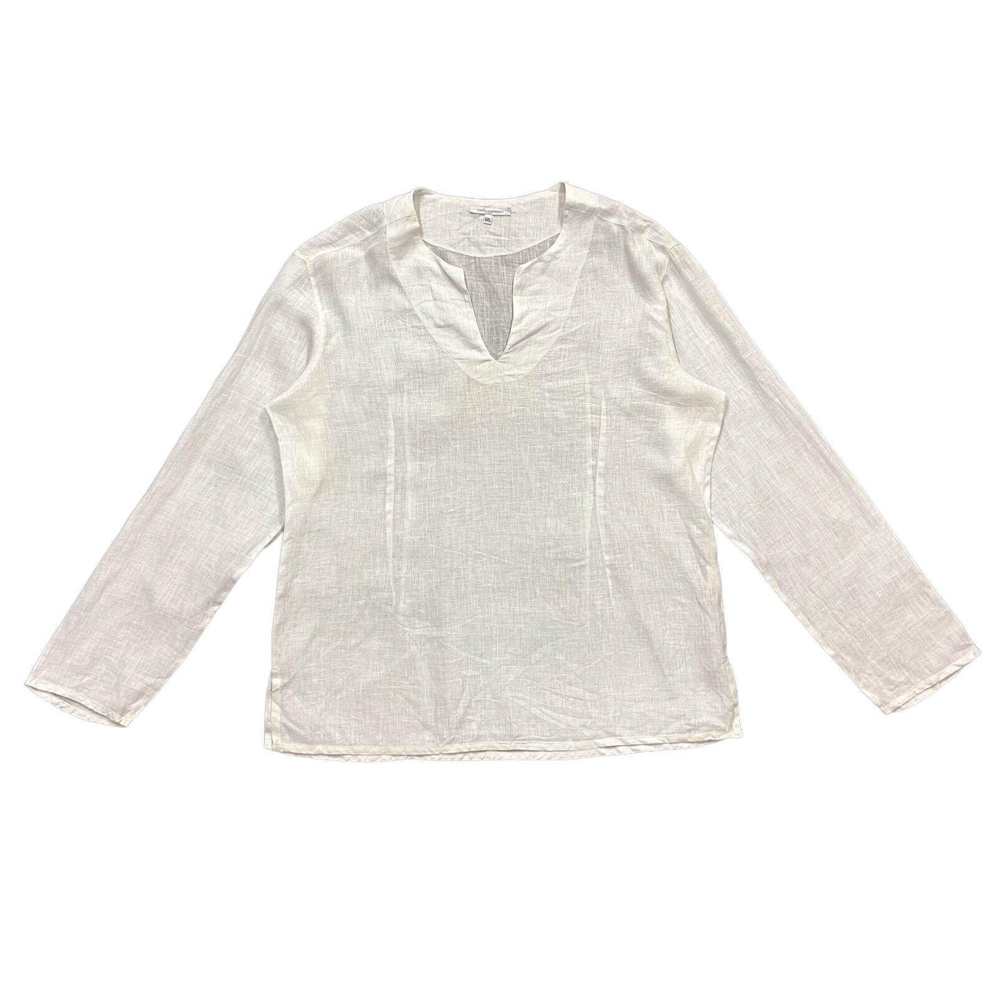 Daniele Alessandrini Linen Top Vintage Womens V Neck High End Designer White Graphic Tee – Aesthetic Look · Perfect For Daily Wear