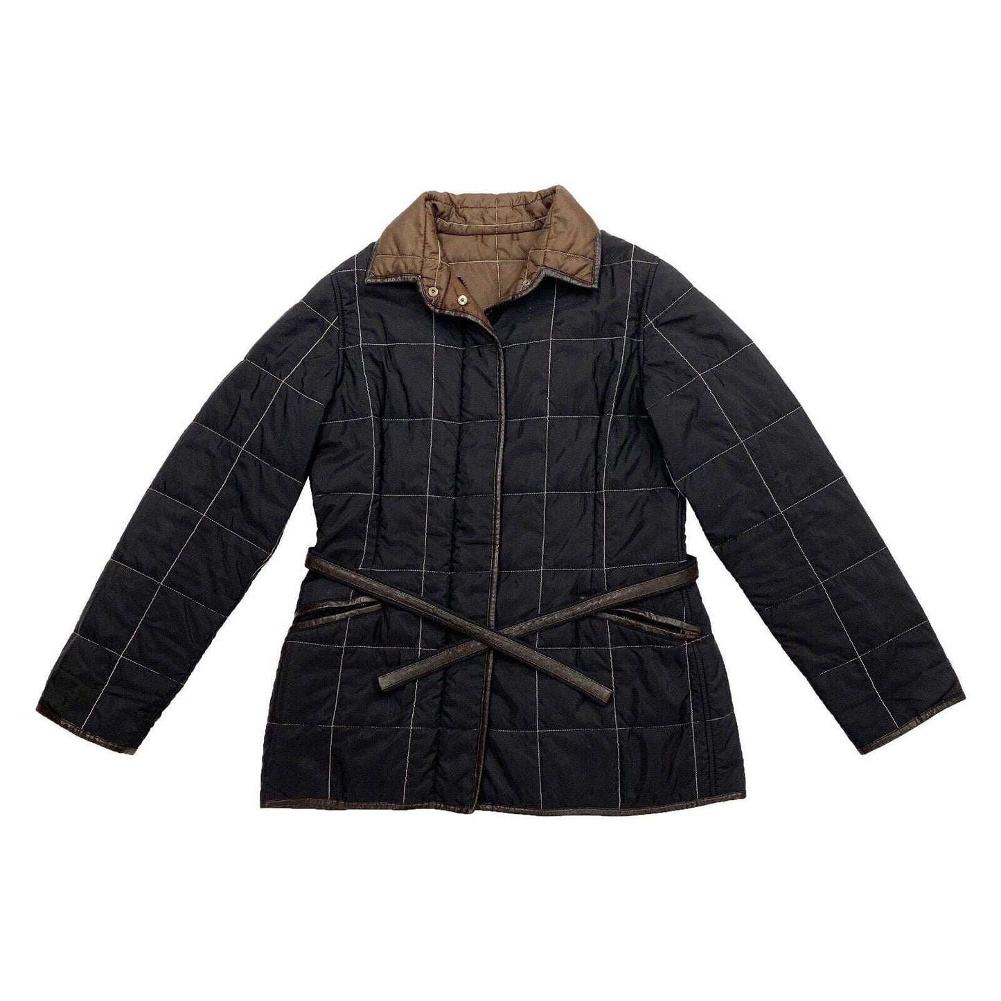 Fay Womens Quilted Coat Vintage Black High End Designer Belted Jacket Full Zip Graphic Tee – Cozy Vibes · Must-Have Style