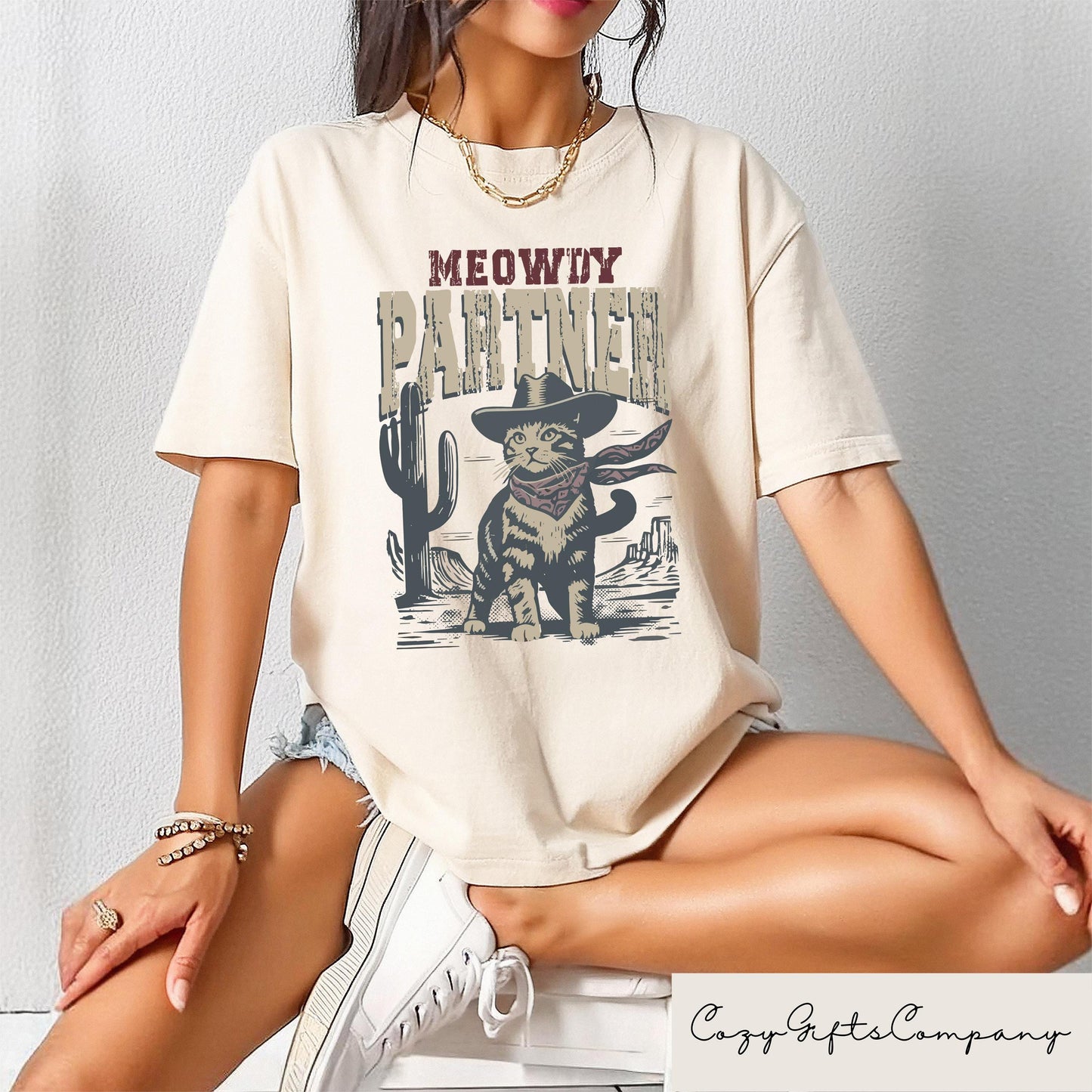 Meowdy Partner Whiskers In The Wind T shirt Cowboy Cat Shirt Retro Cowboy Shirt Western Cat Lover Gift Funny Cowboy Cat Crewneck Graphic Tee – Premium Graphic · Great Gift For Fans