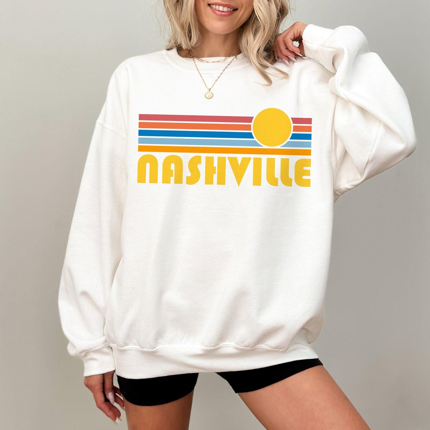 Nashville Tennessee Sweatshirt Retro Sunrise Unisex Nashville Sweatshirt Personalization Available Sweatshirt – Premium Graphic · Trending Graphic Apparel