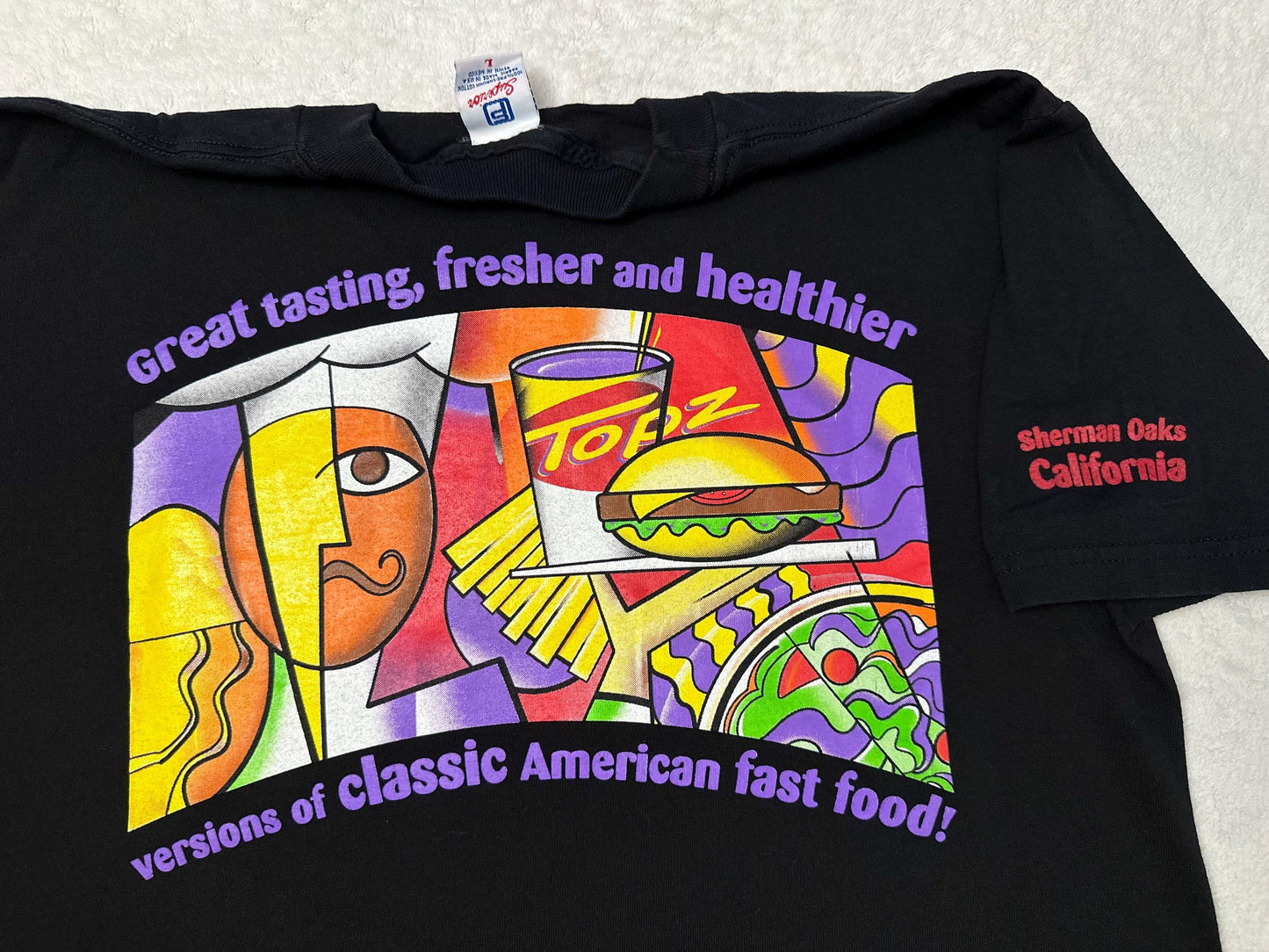 Vintage 1990s 90s Topz Burgers Thousand Oaks California Promo Art T Shirt L NEW Graphic Tee – Premium Graphic · Must-Have Style