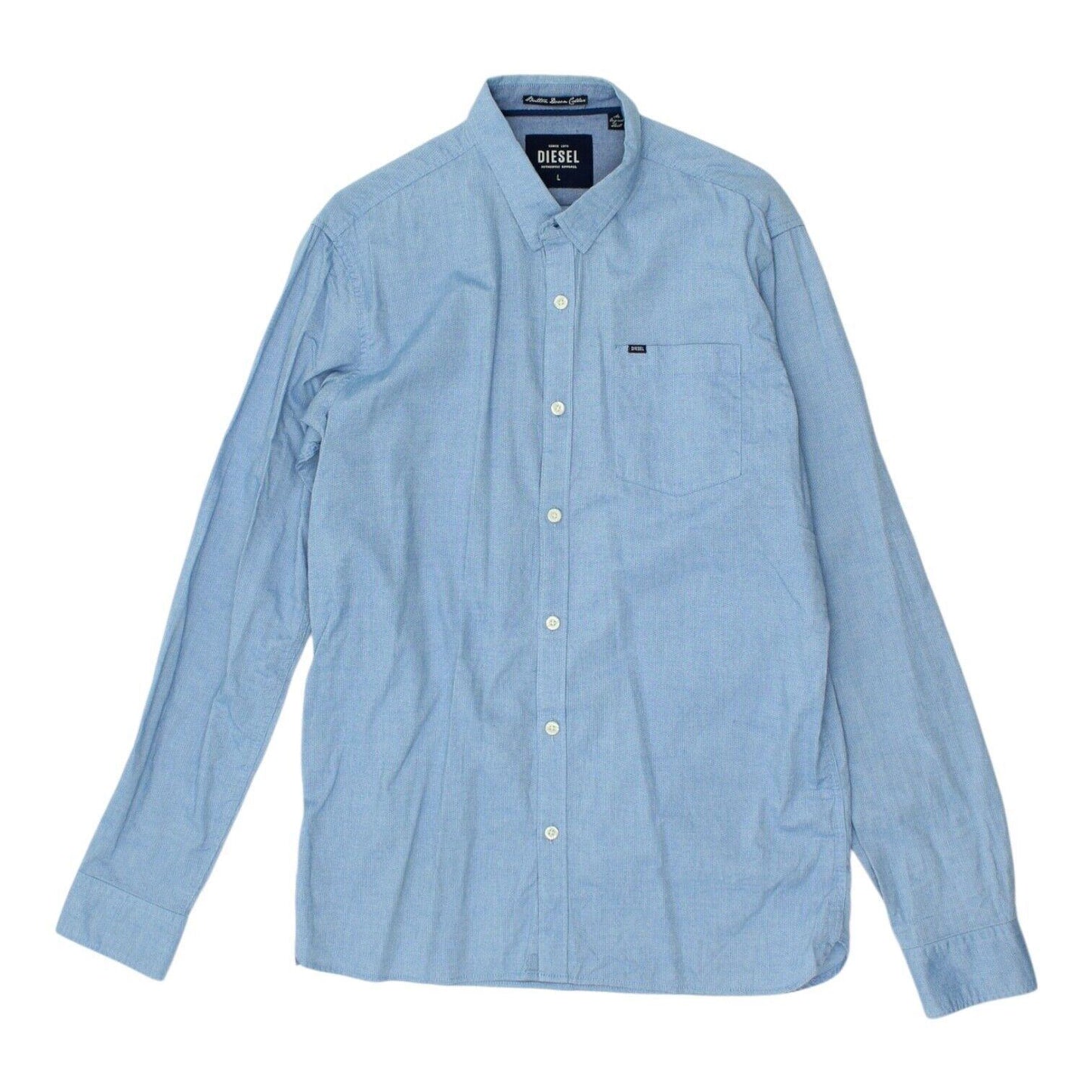 Diesel Mens Blue Shirt Button Up Long Sleeve Designer Smart Casual VTG Graphic Tee – Bold Style · High-Quality Print