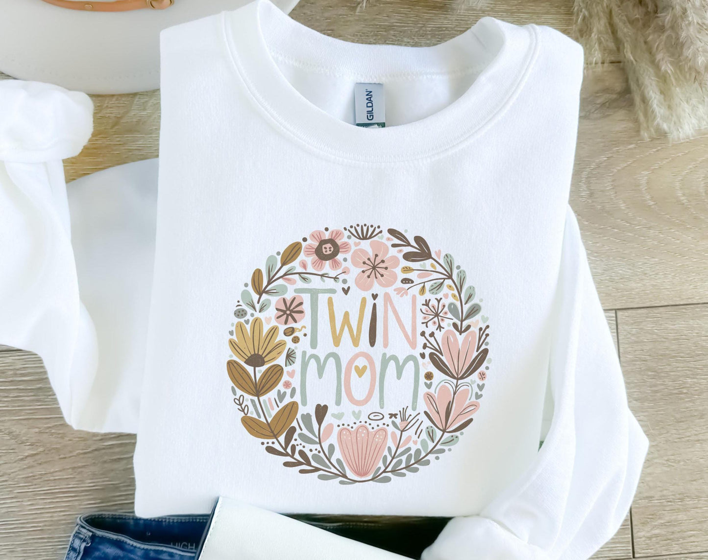 TWIN MOM Sweatshirt Mom Gift for Mother39s Day Abstract Boho Flower Crewneck Sweatshirt Gift for Mom of Twins Sweatshirt – Soft Feel · Trending Graphic Apparel