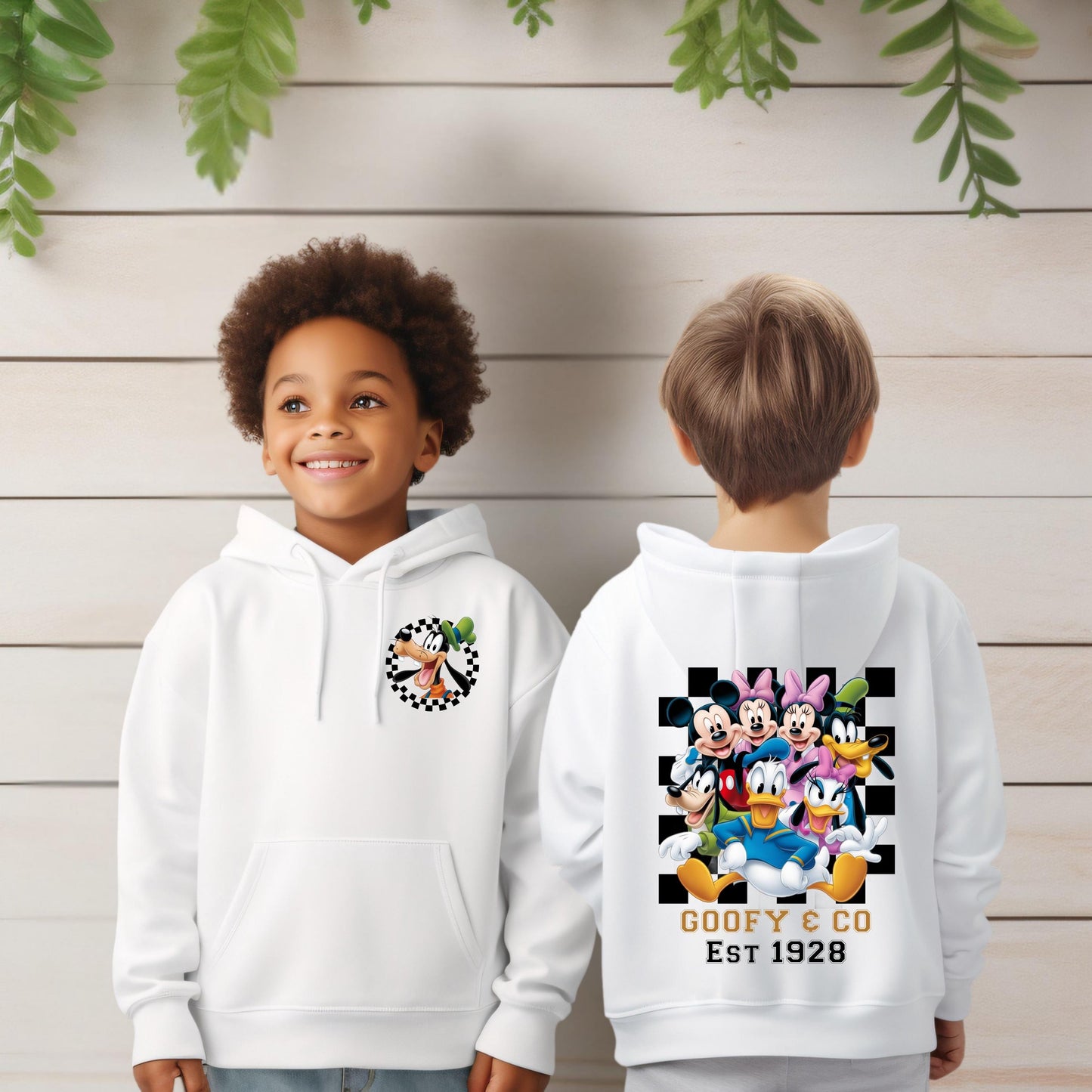 Checkered Mickey And Friends Kids Hoodie Toddler Boy Gift Mickey And Co Hoodie Disney Characters Birthday Boy Girl Hoodies Minnie Mouse Hoodie – Bold Style · Perfect For Daily Wear