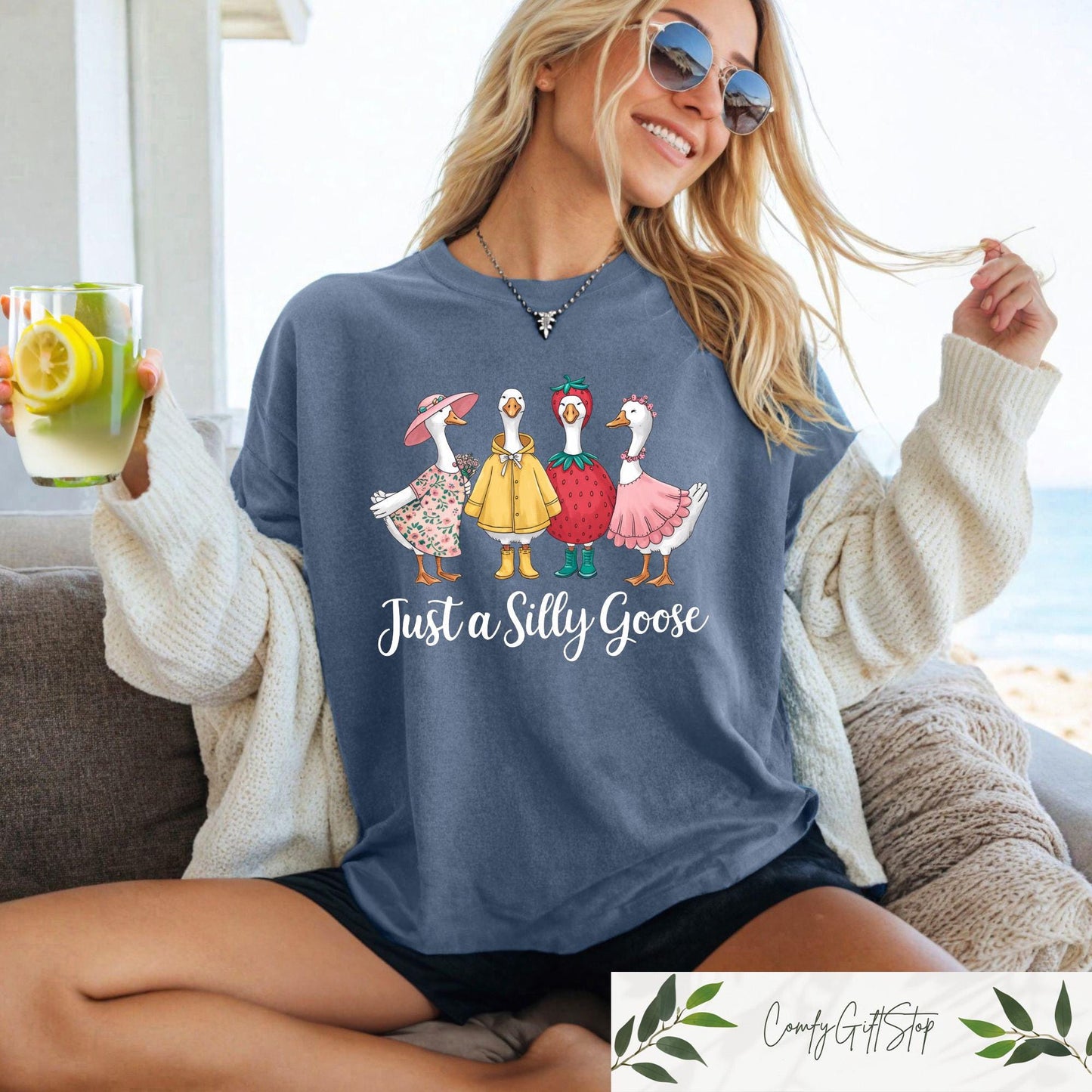 Just A Silly Goose T shirt Funny Goose Shirt Goose Lover Sweatshirt Aesthetic Woman Gift Cute Goose Tee Retro Goose Crewneck Sweatshirt – Premium Graphic · High-Quality Print