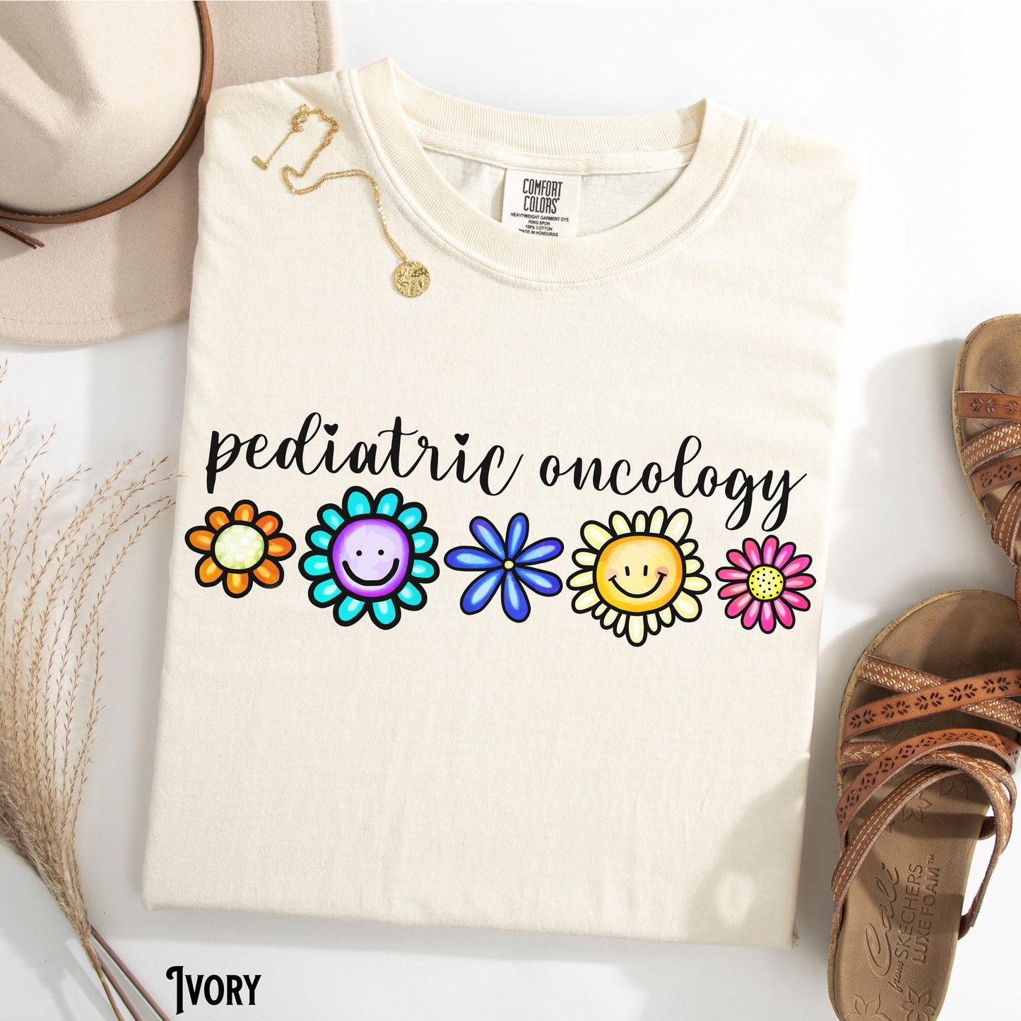 Pediatric Oncology Shirt Happy Face Flower Tee PEDS ONC T Shirt Nurse Doctor RN Cancer Hematology Nursing Gift Graphic Tee – Aesthetic Look · Top Pick For Any Outfit
