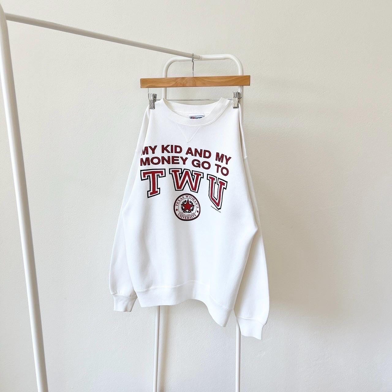 Vintage 90s Texas Woman39s University TWU Made in USA vintage Hanes white sweatshirt L Sweatshirt – Cozy Vibes · Top Pick For Any Outfit