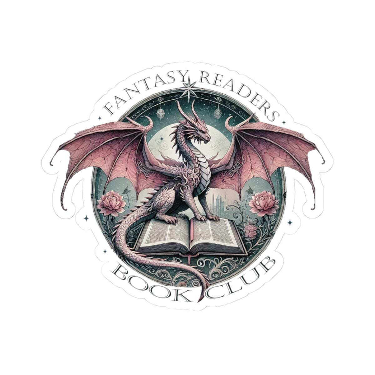Fantasy Readers Book Club Kiss Cut Stickers Dragon Art Fantasy Decor Book Lover Gift Laptop Sticker Reading Gift Fantasy Enthusiast Graphic Tee – Warm & Stylish · Top Pick For Any Outfit
