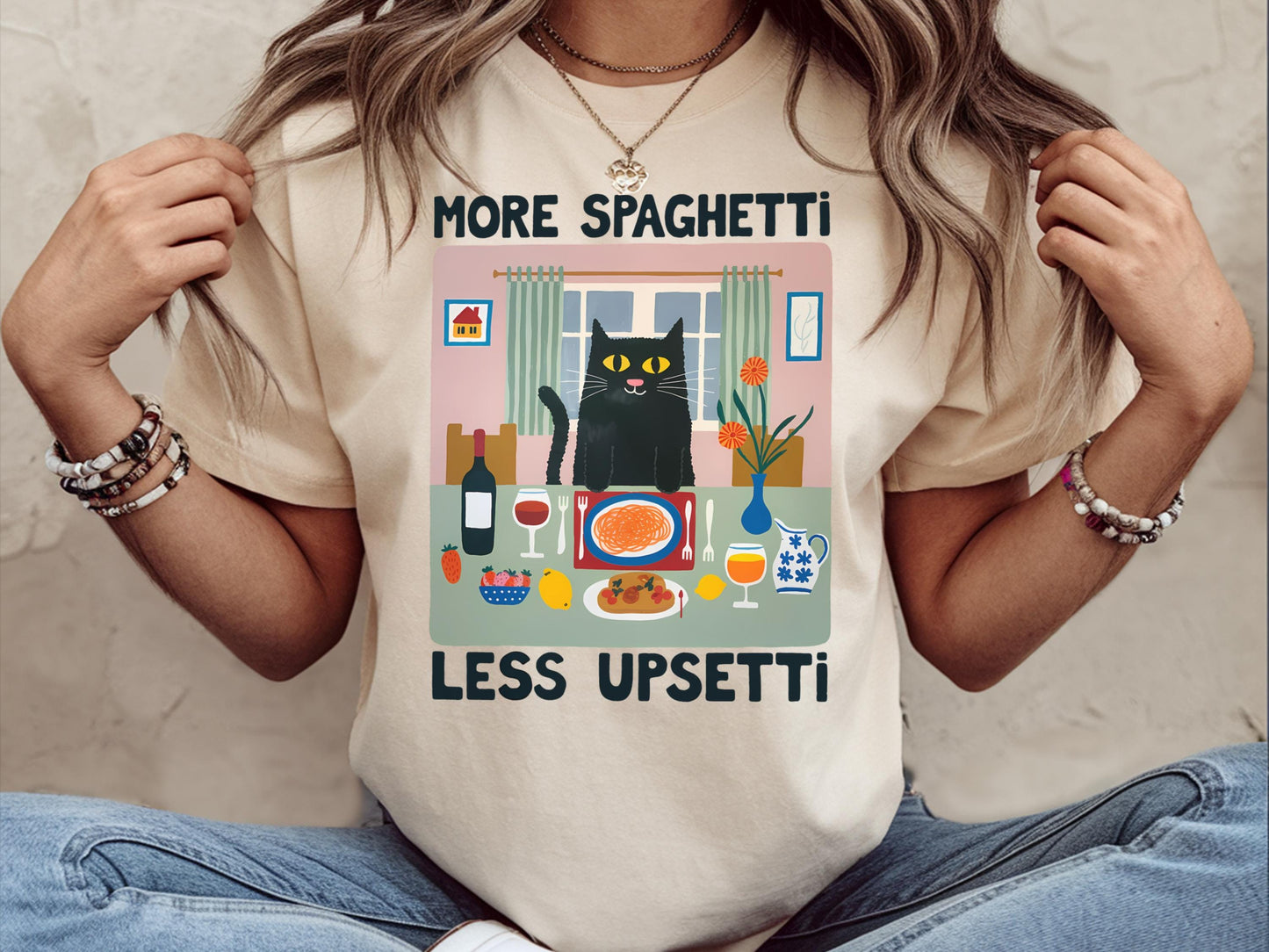 More Spaghetti Less Upsetti Cat Shirt Spaghetti Shirt Funny Cat Lover Funny Food Tee Shirt Spaghetti Lover Gift Vintage Spaghetti Shirt Graphic Tee – Premium Graphic · Great Gift For Fans