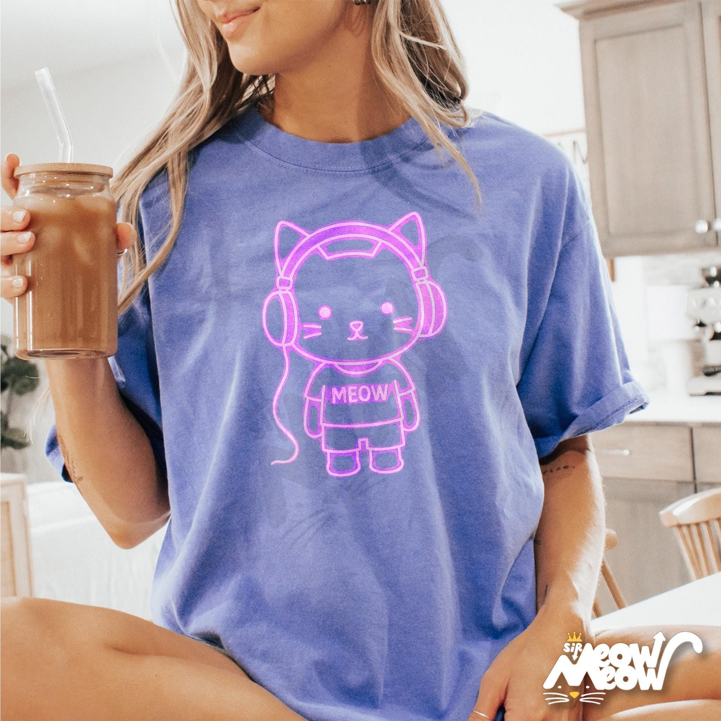 Kawaii Cat Headphones T Shirt Neon Meow Cat Tee Anime Vaporwave Kitty Shirt Cute Cat Lover Gift Graphic Tee – Premium Graphic · Must-Have Style