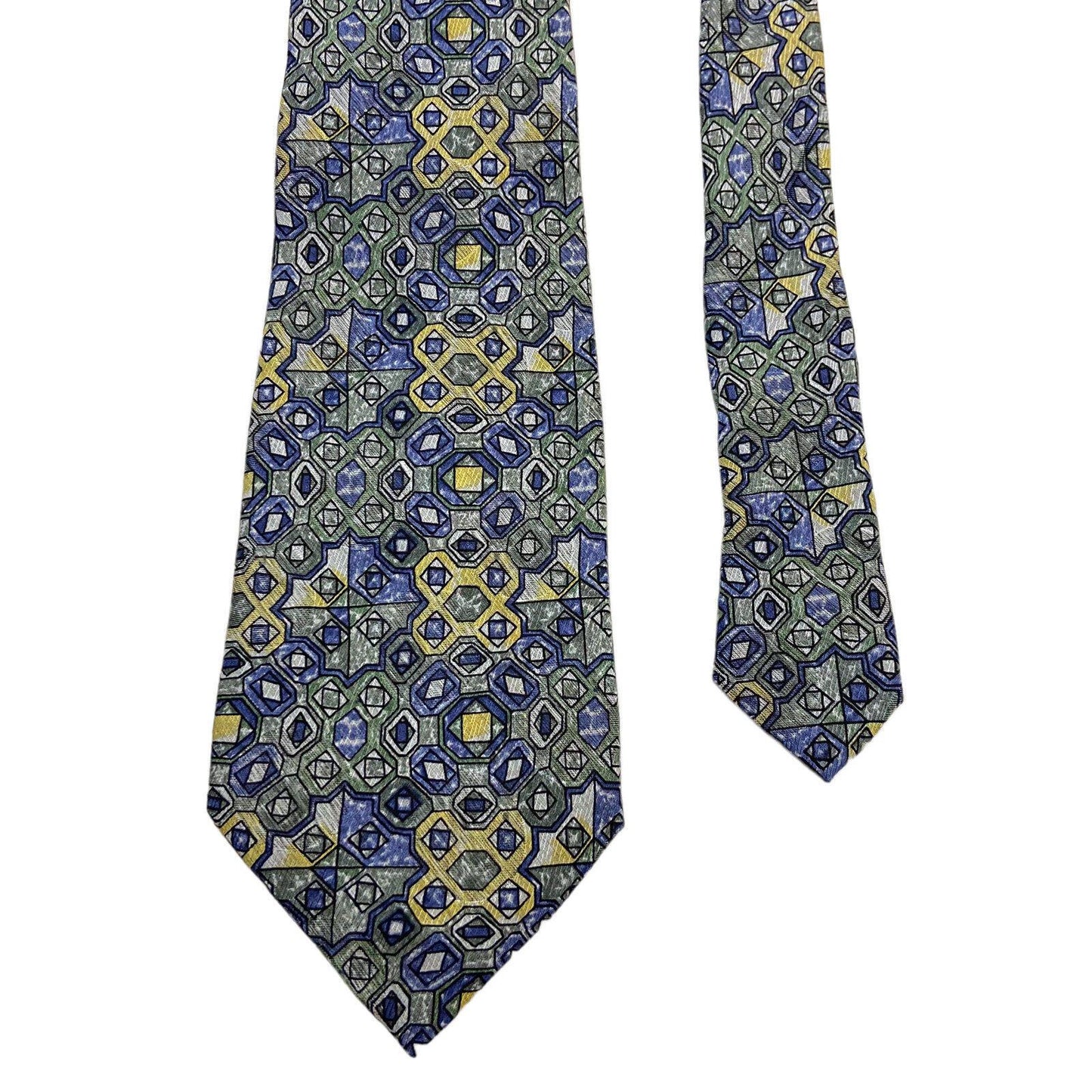 Missoni Geometric Patterned Tie Vintage Mens Formal Designer Blue Green Silk Graphic Tee – Bold Style · Top Pick For Any Outfit