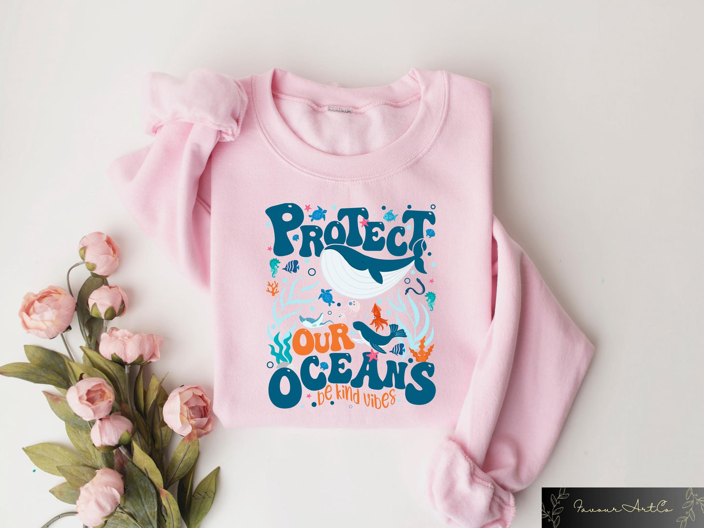 Protect Our Oceans Sweatshirt Beach T shirt Save The Shark Shirt Trendy Woman Tee Funny Ocean Protector Gift Be Kind Vibes Crewneck Sweatshirt – Premium Graphic · Trending Graphic Apparel