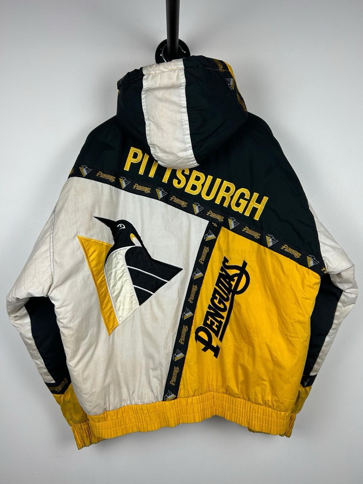 Vintage 90s NHL Pro Player Pittsburgh Penguins Black Hooded Jacket Graphic Tee – Cozy Vibes · High-Quality Print