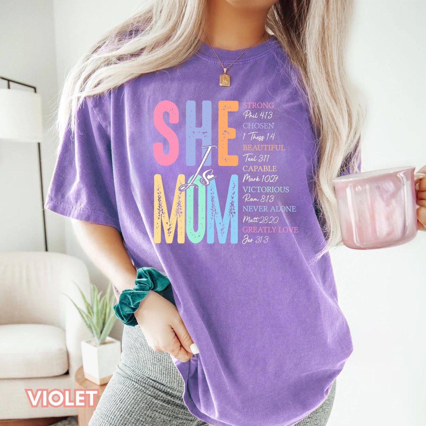 Retro She is Mom Shirt Christian Mom Shirt She is Mom Shirt Mom Bible Verse Shirt Cute Mom Shirt Mother39s Day Gift Religious Gift Graphic Tee – Cozy Vibes · High-Quality Print