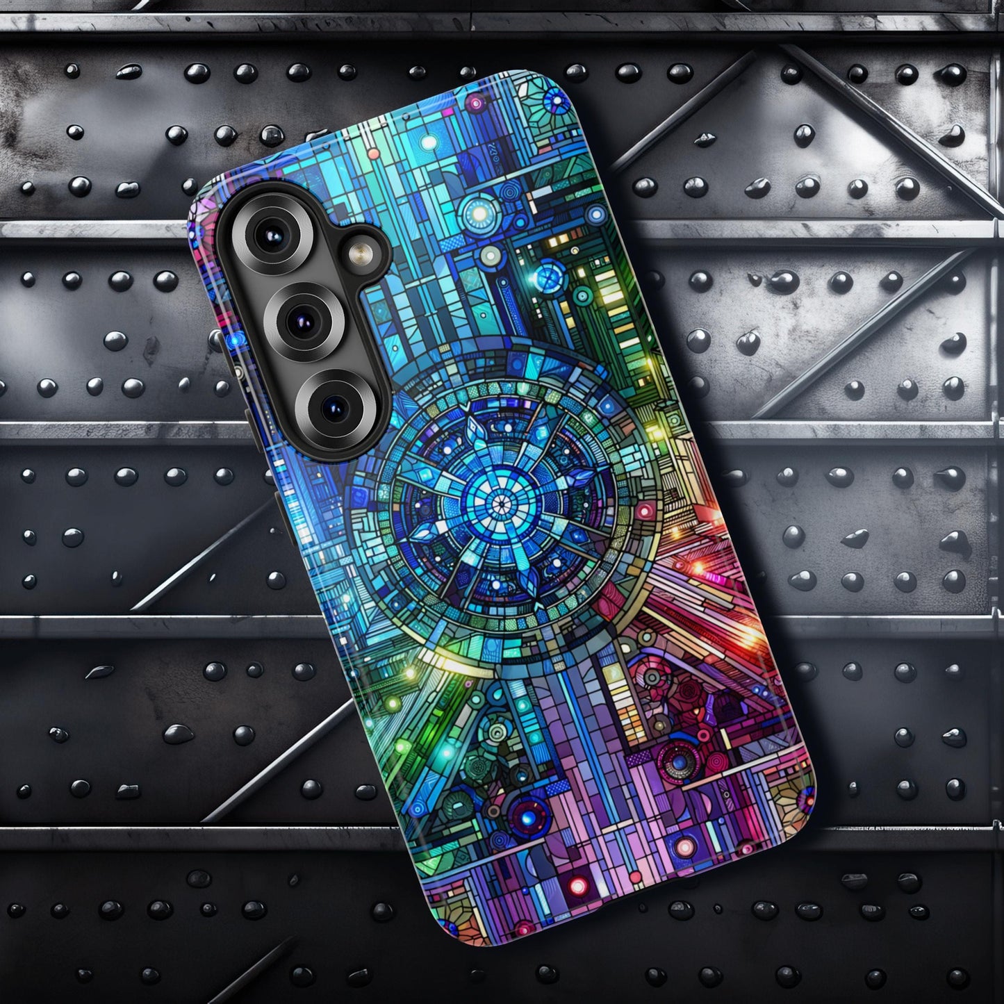 Futuristic Stained Glass Effect Samsung Galaxy S25 Tough Case Colorful Cyberpunk Aesthetic Tech Gift Google Pixel Galaxy Case Graphic Tee – Fan Favorite · Trending Graphic Apparel
