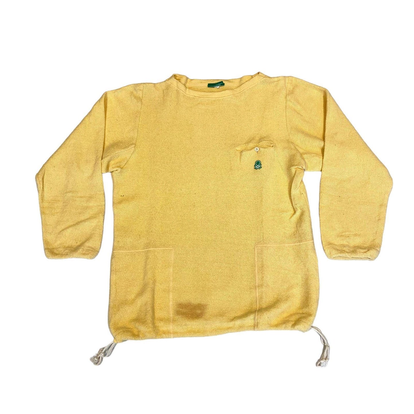 Benetton Womens Yellow Sweatshirt Vintage High End Designer Drawstring VTG Sweatshirt – Premium Graphic · Perfect For Daily Wear
