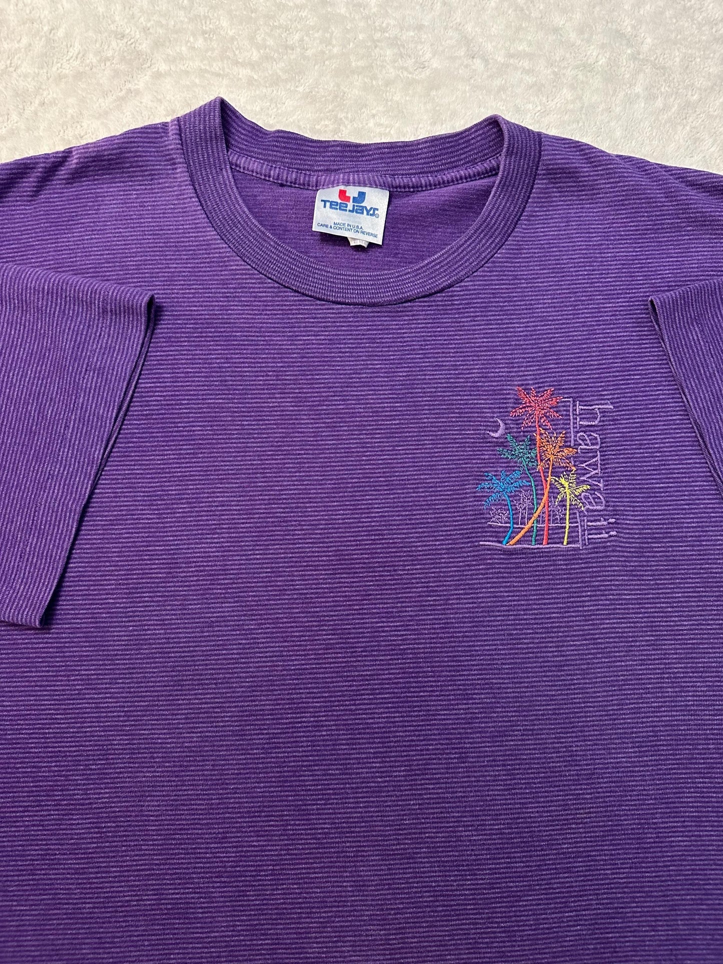 Vintage 1990s 90s Hawaii Hawaiian Embroidered Palm Trees Striped Surf T Shirt L Graphic Tee – Soft Feel · Top Pick For Any Outfit