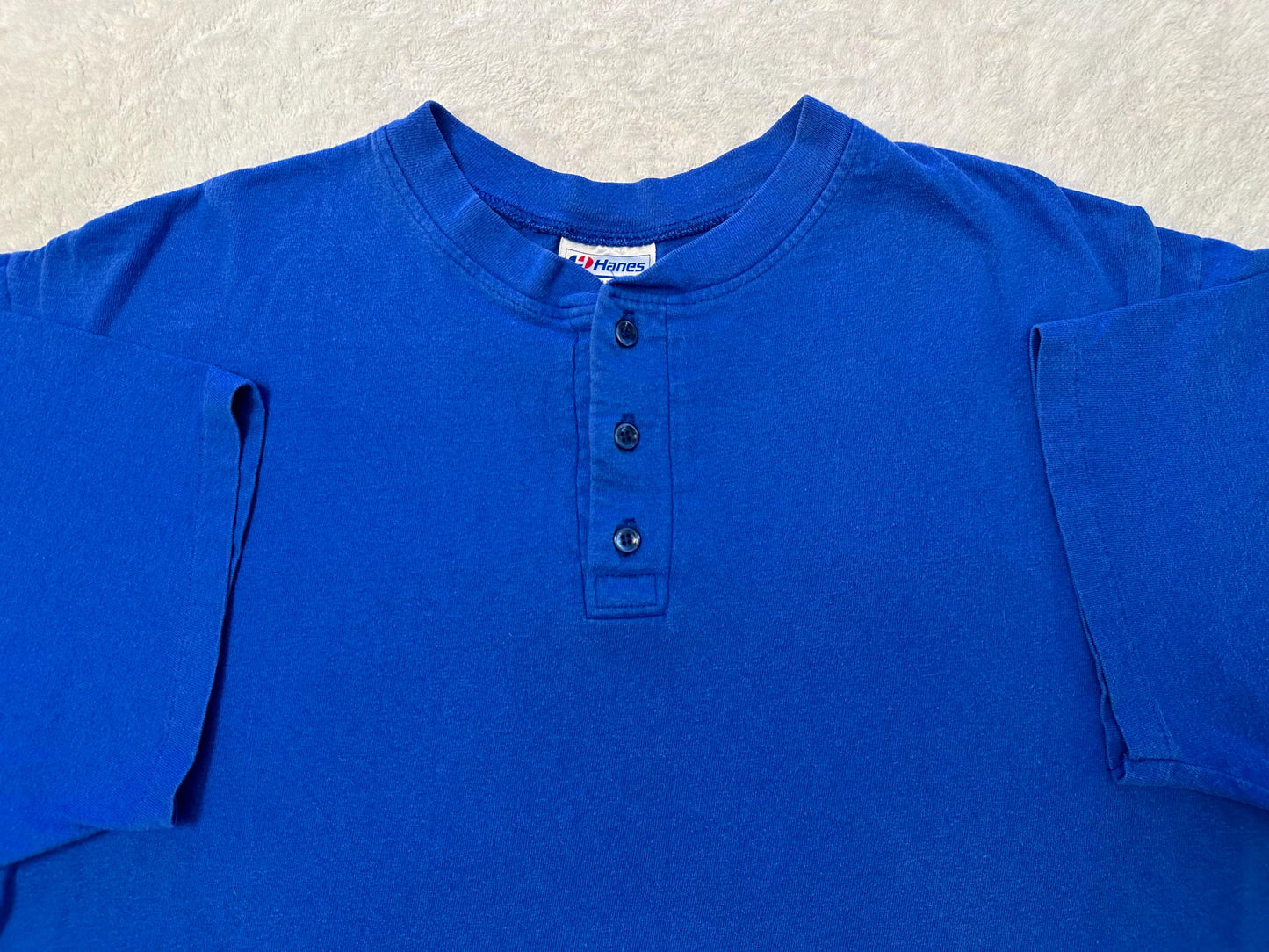 Vintage 1980s Basic Blank Skate Surf Hanes Beefy Henley Half Button T Shirt L XL Graphic Tee – Warm & Stylish · Perfect For Daily Wear