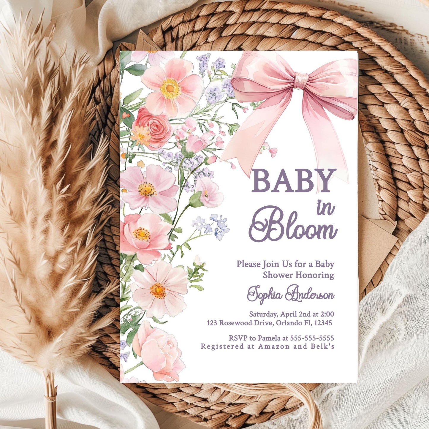 Baby in Bloom Invitation Wildflower Baby Shower Invitation Girl Baby Shower Invite Floral Baby Shower Baby In Bloom Bow Invite Spring BBL2 Graphic Tee – Bold Style · Trending Graphic Apparel