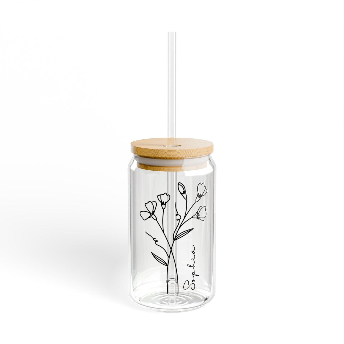 Glass Tumbler with Straw and Lid Personalized Gift For Her Birth Flower Iced Coffee Cup With Name Bridesmaid Proposal Gift Graphic Tee – Everyday Comfort · Perfect For Daily Wear