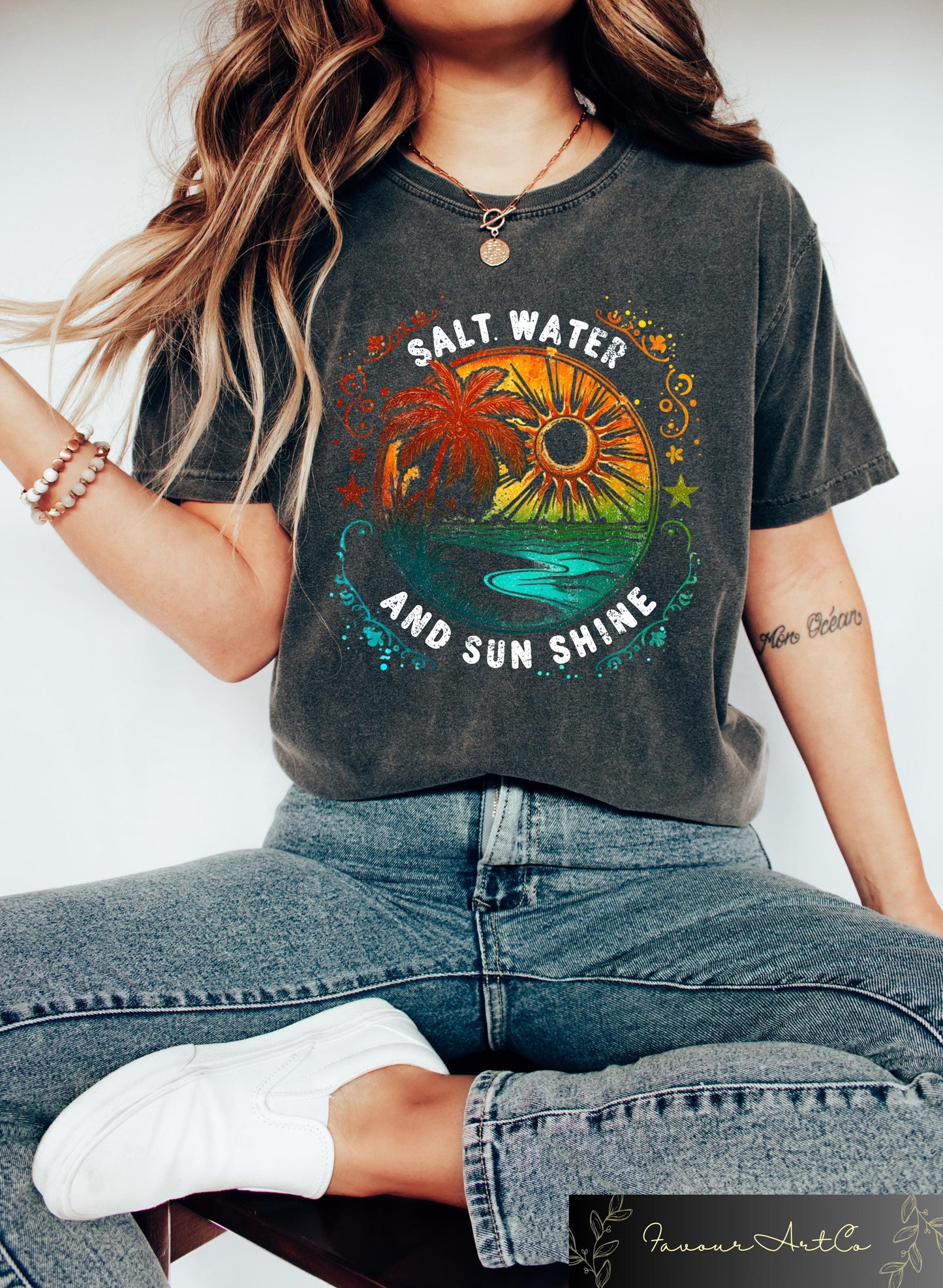 Salt Water And Sun Shine T shirt Summer Holiday Shirt Retro Beach Crewneck Tropical Vacation Gift Summer Vibes Tee Sunshine Shirt Graphic Tee – Cozy Vibes · High-Quality Print