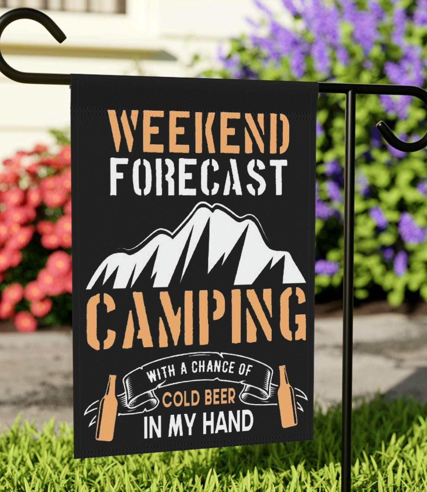 Garden Flag Fun Drinking Beer Camping Weekend Banner Camper Outdoor Decor Camper RV Yard Art Funny Campsite Sign Vacation Camping Gift Graphic Tee – Easygoing Wear · Great Gift For Fans
