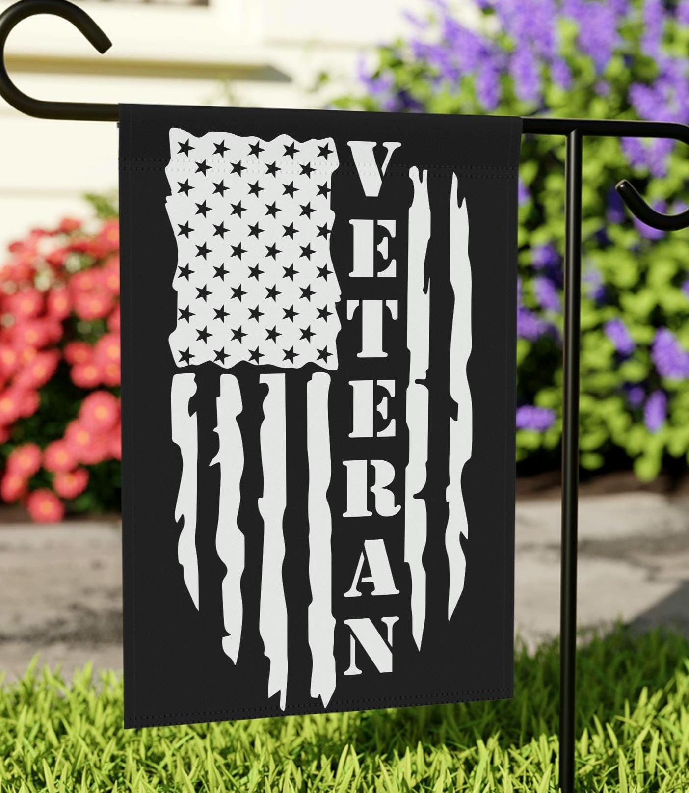 Garden Flag Military Veteran39s Outdoor Banner Patriotic Skull Yard Sign Armed Services Garden Decor Americana Garden Flag Housewarming Graphic Tee – Easygoing Wear · High-Quality Print