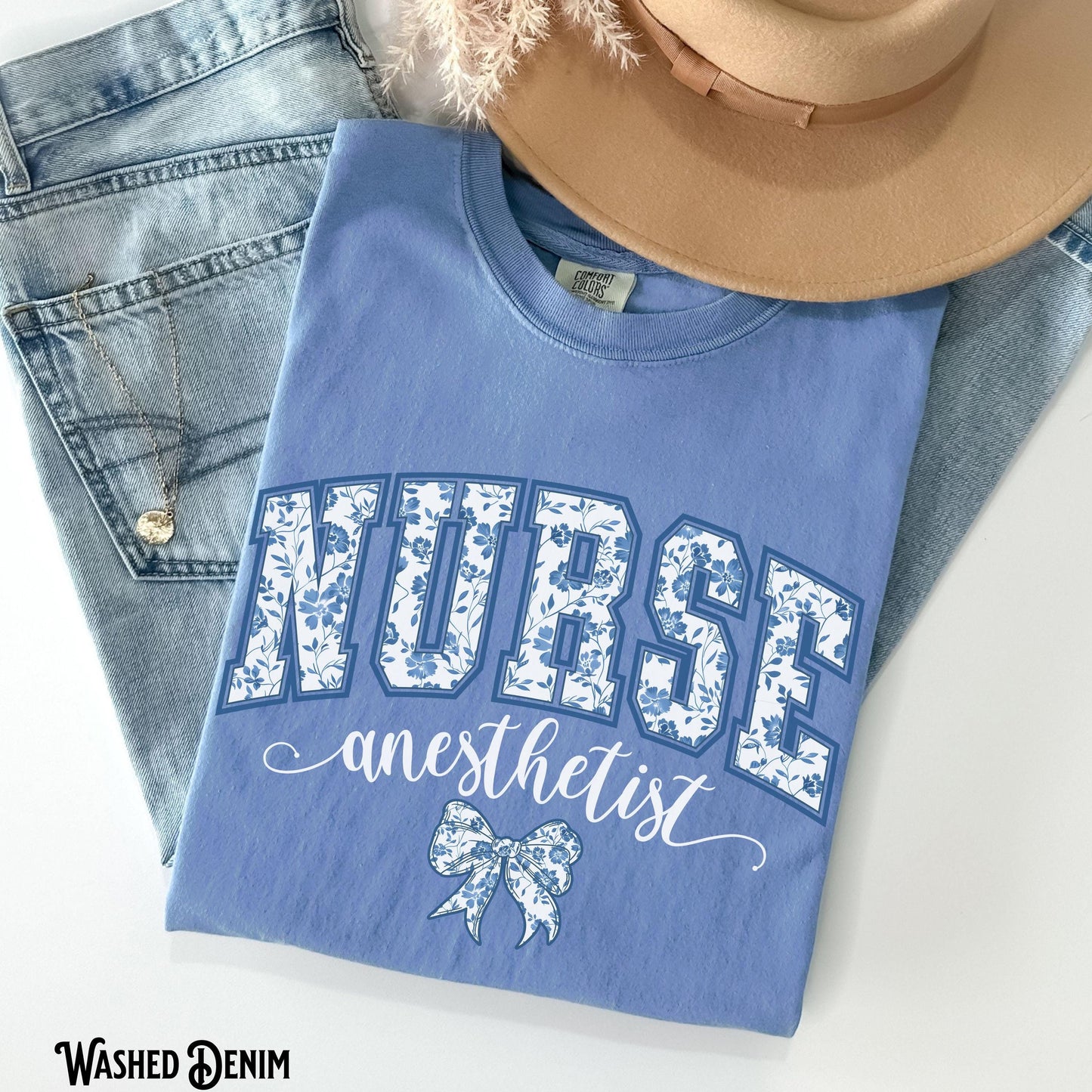 Nurse Anesthetist Shirt CRNA Nurse Anesthesiology RN Anesthesia ICU Blue Floral Chinoiserie Varsity Tee Bow Gift Graphic Tee – Easygoing Wear · High-Quality Print