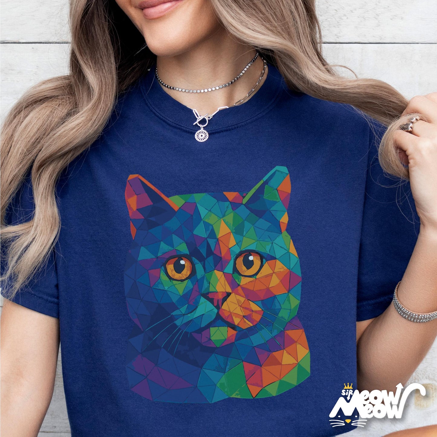 Colorful Geometric Cat Shirt Abstract Rainbow Cat Face Tee for Art Cat Lovers Graphic Tee – Feel-Good Design · Perfect For Daily Wear